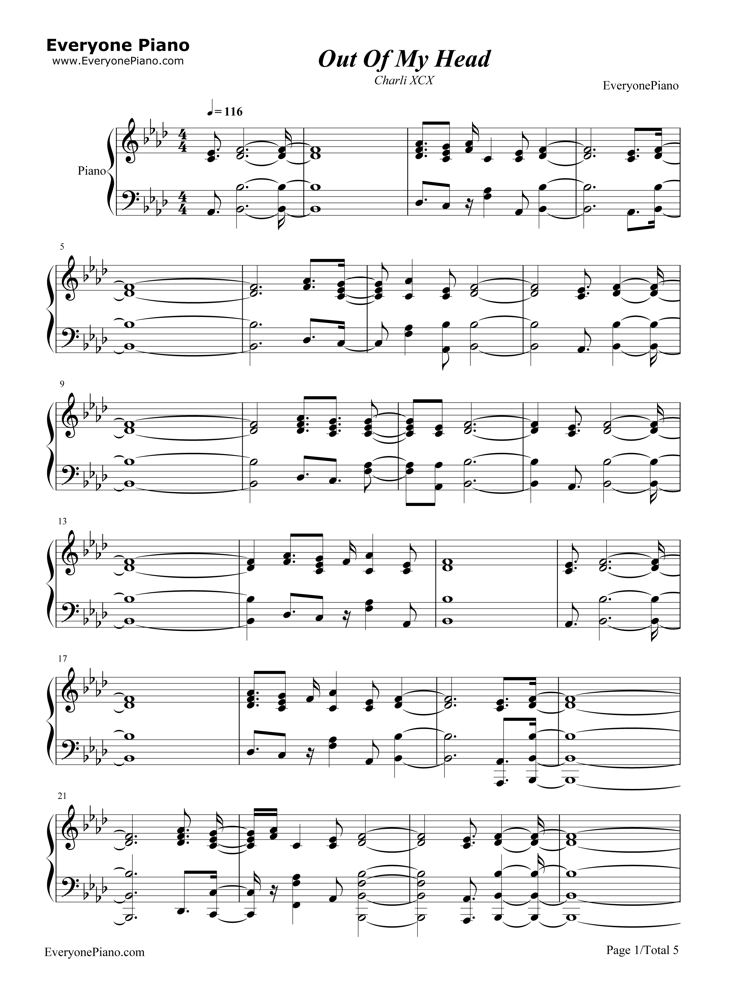 Out_Of_My_Head钢琴谱_Charli_XCX