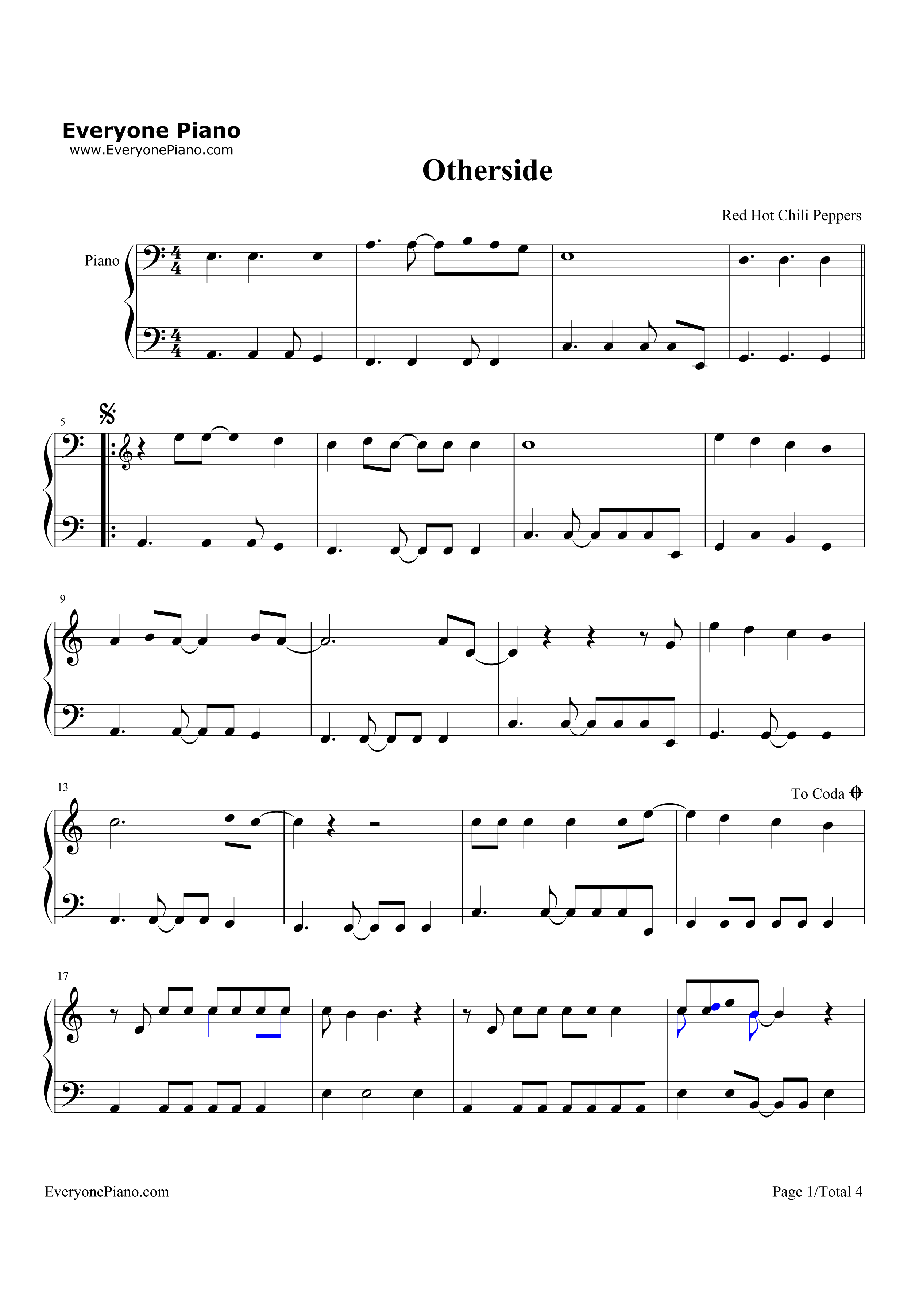 Otherside钢琴谱_Red_Hot_Chili_Peppers