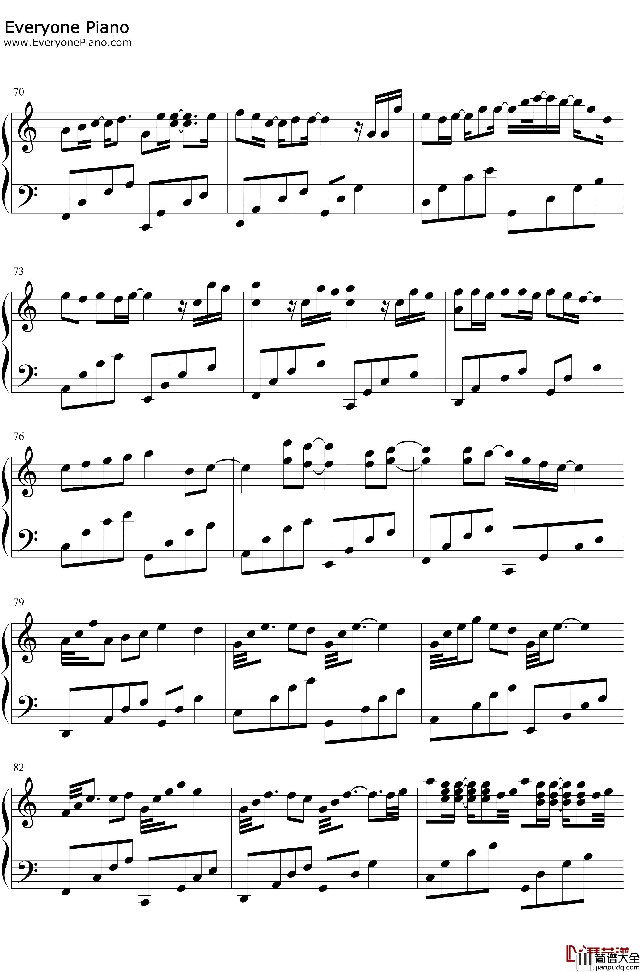 卡农与流行曲串烧钢琴谱_未知_无缝衔接完美版