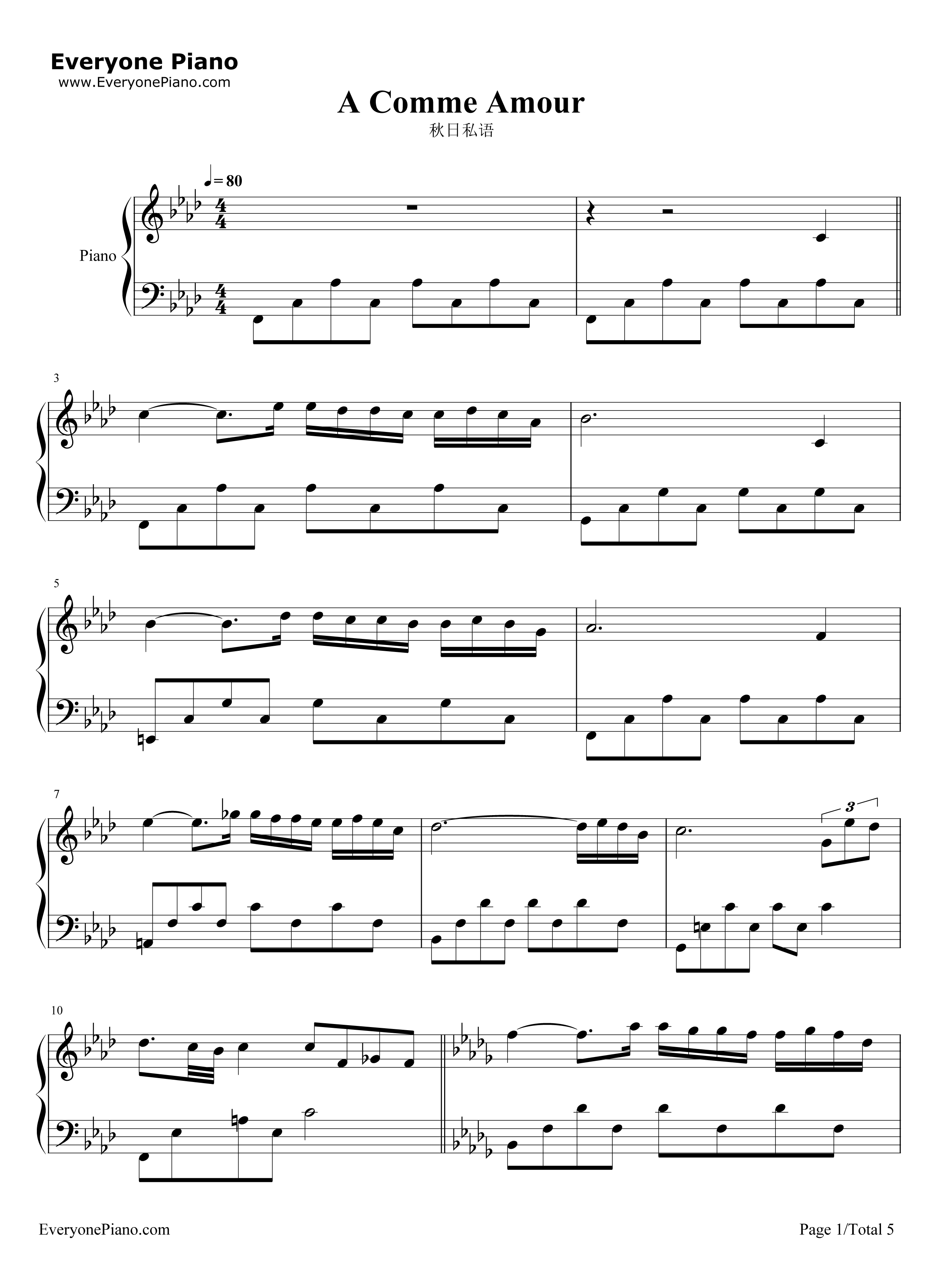 秋日私语钢琴谱_理查德·克莱德曼__Richard_Clayderman