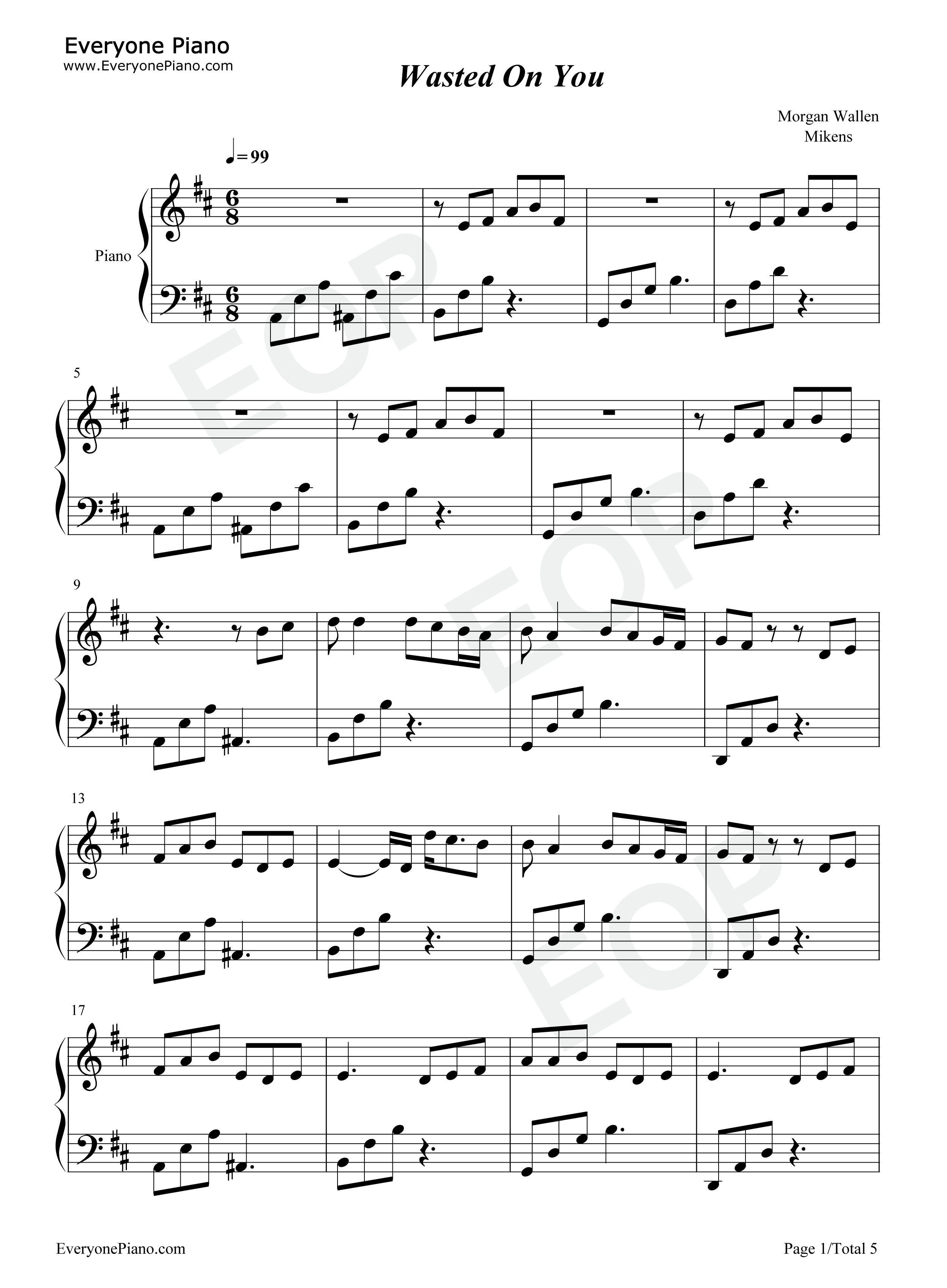 Wasted_on_You钢琴谱_Morgan_Wallen