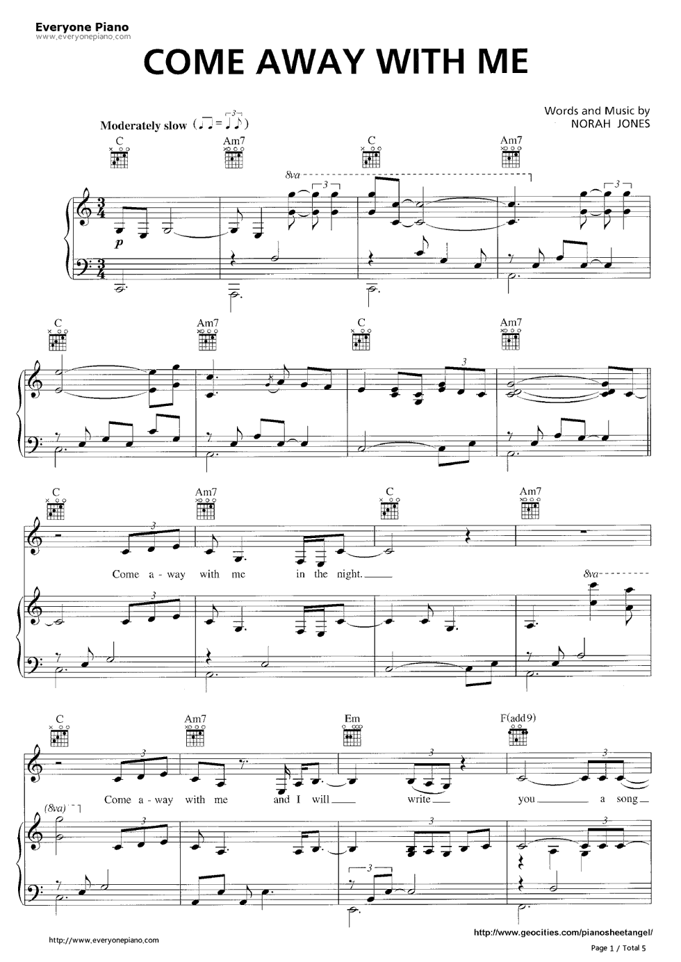 Come_Away_with_Me钢琴谱_Norah_Jones