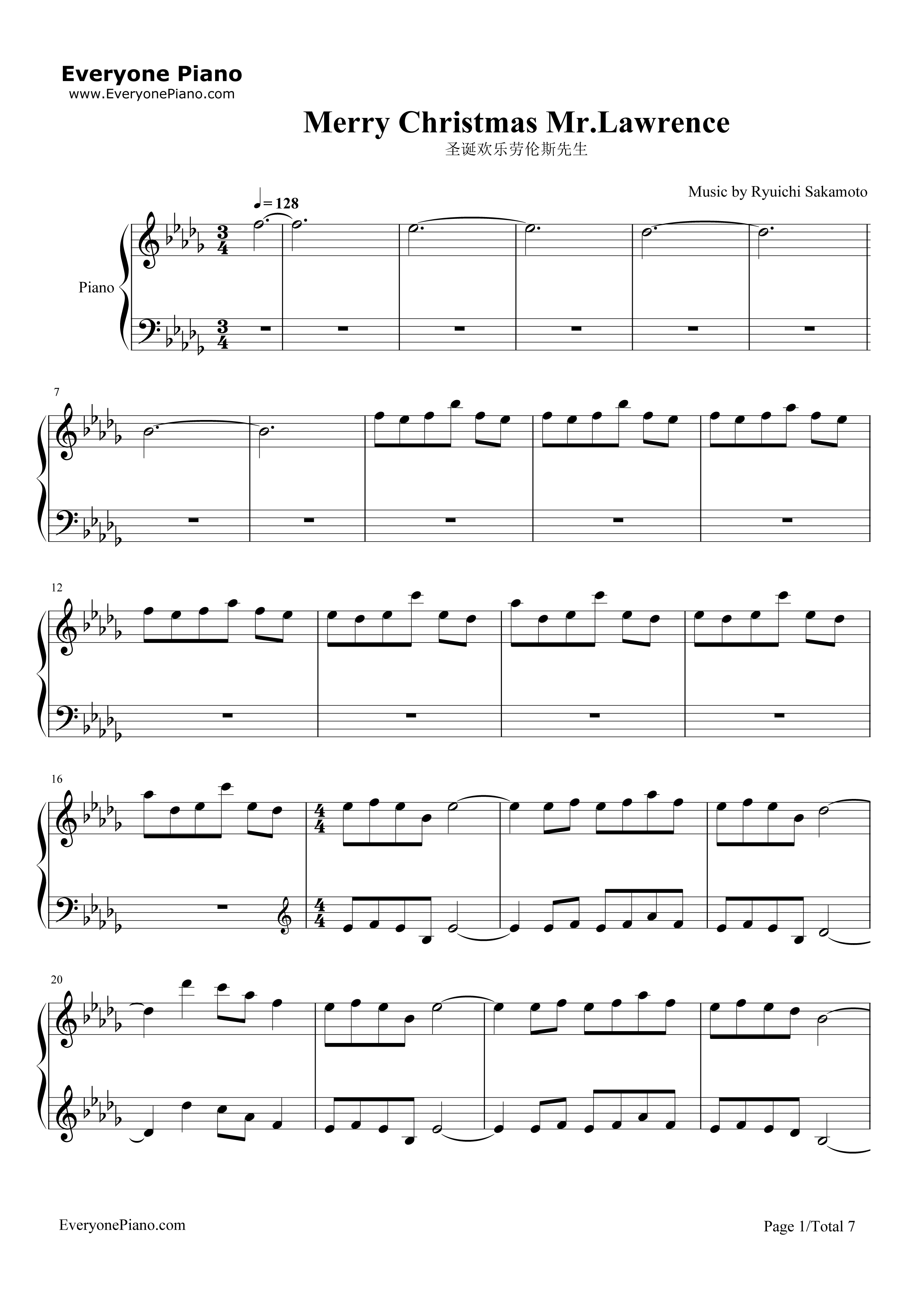 Merry_Christmas_Mr._Lawrence钢琴谱_Hikaru_Utada