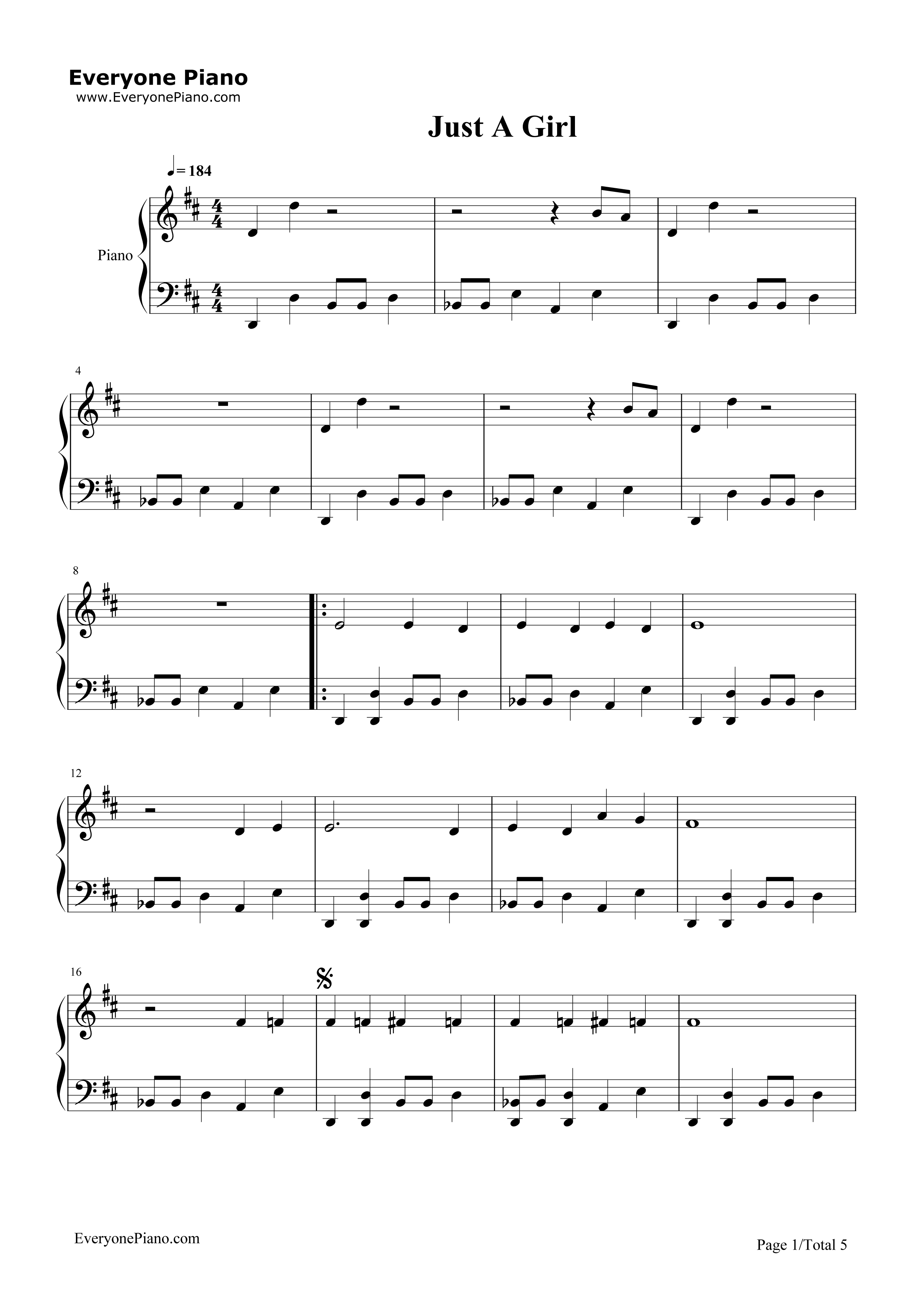 Just_a_Girl钢琴谱_No_Doubt