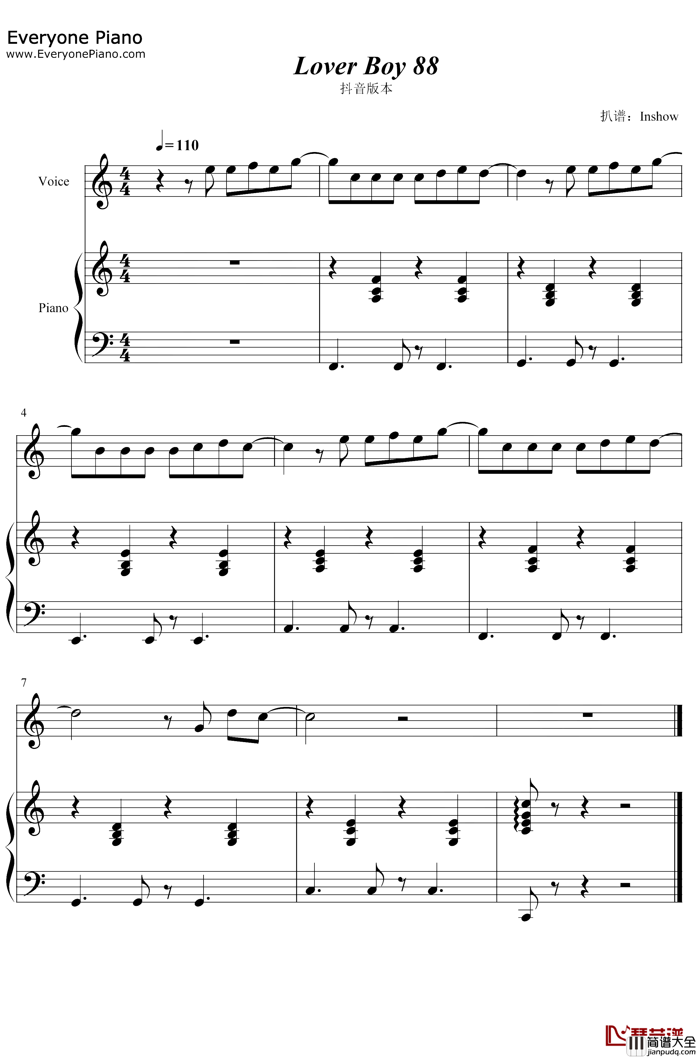 Lover_Boy_88钢琴谱_Phum_Viphurit_Higher_Brothers_抖音版本