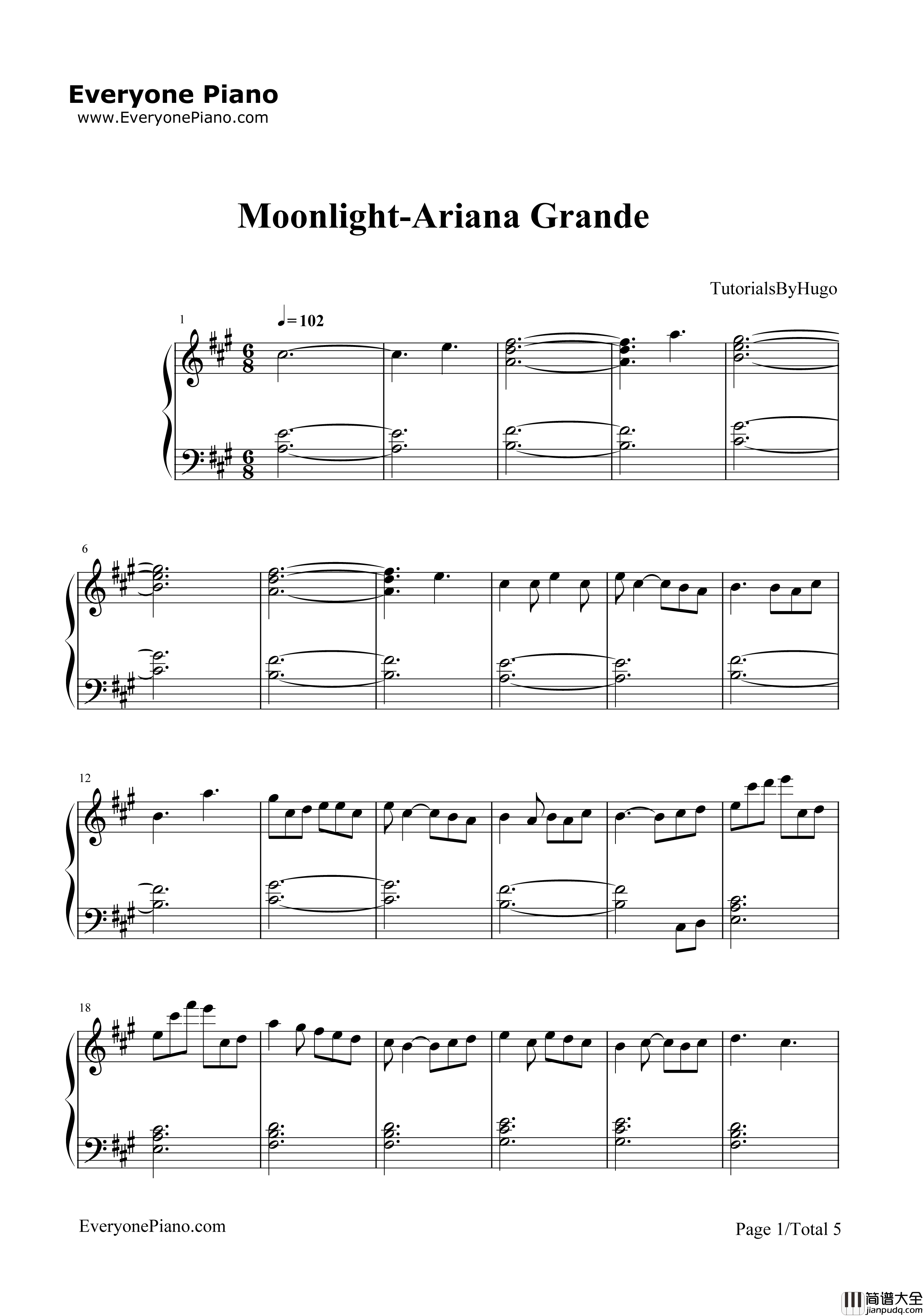 Moonlight钢琴谱_Ariana_Grande