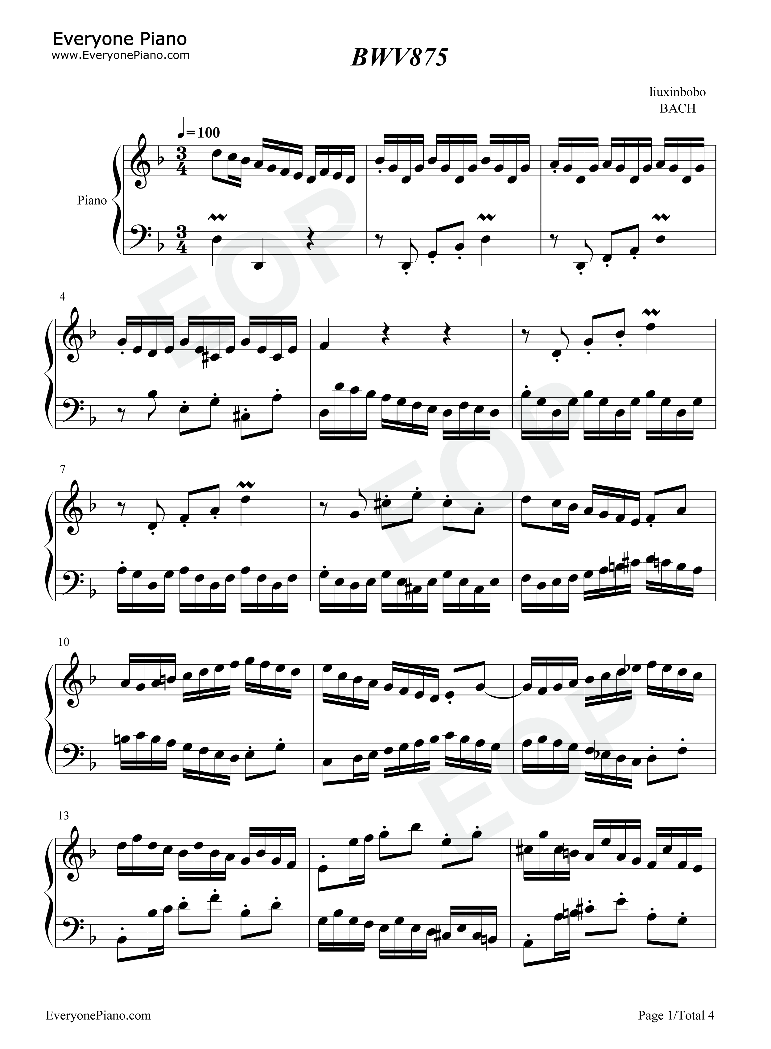 BWV_875钢琴谱_巴赫