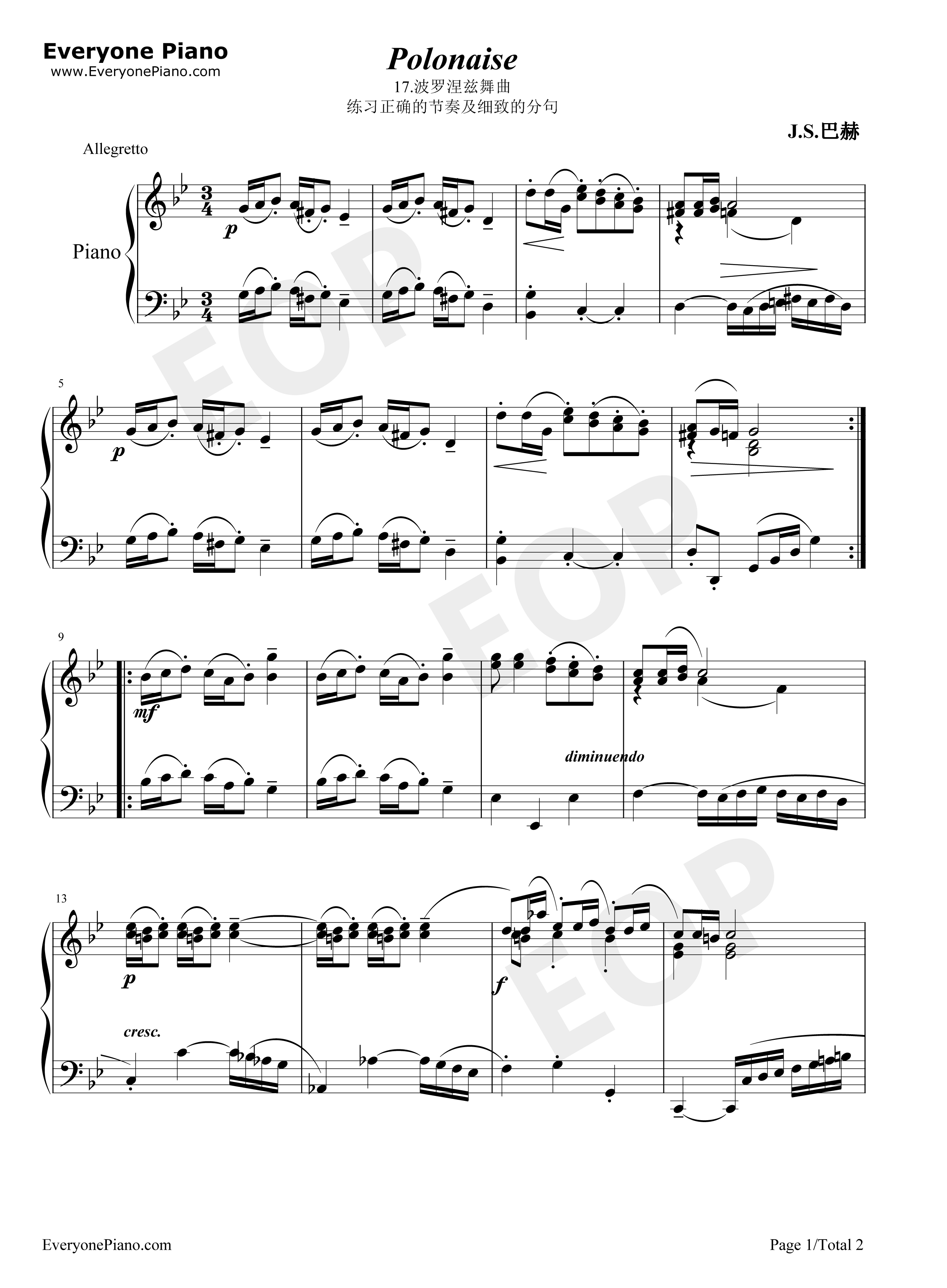 波罗涅兹舞曲_17钢琴谱_巴赫