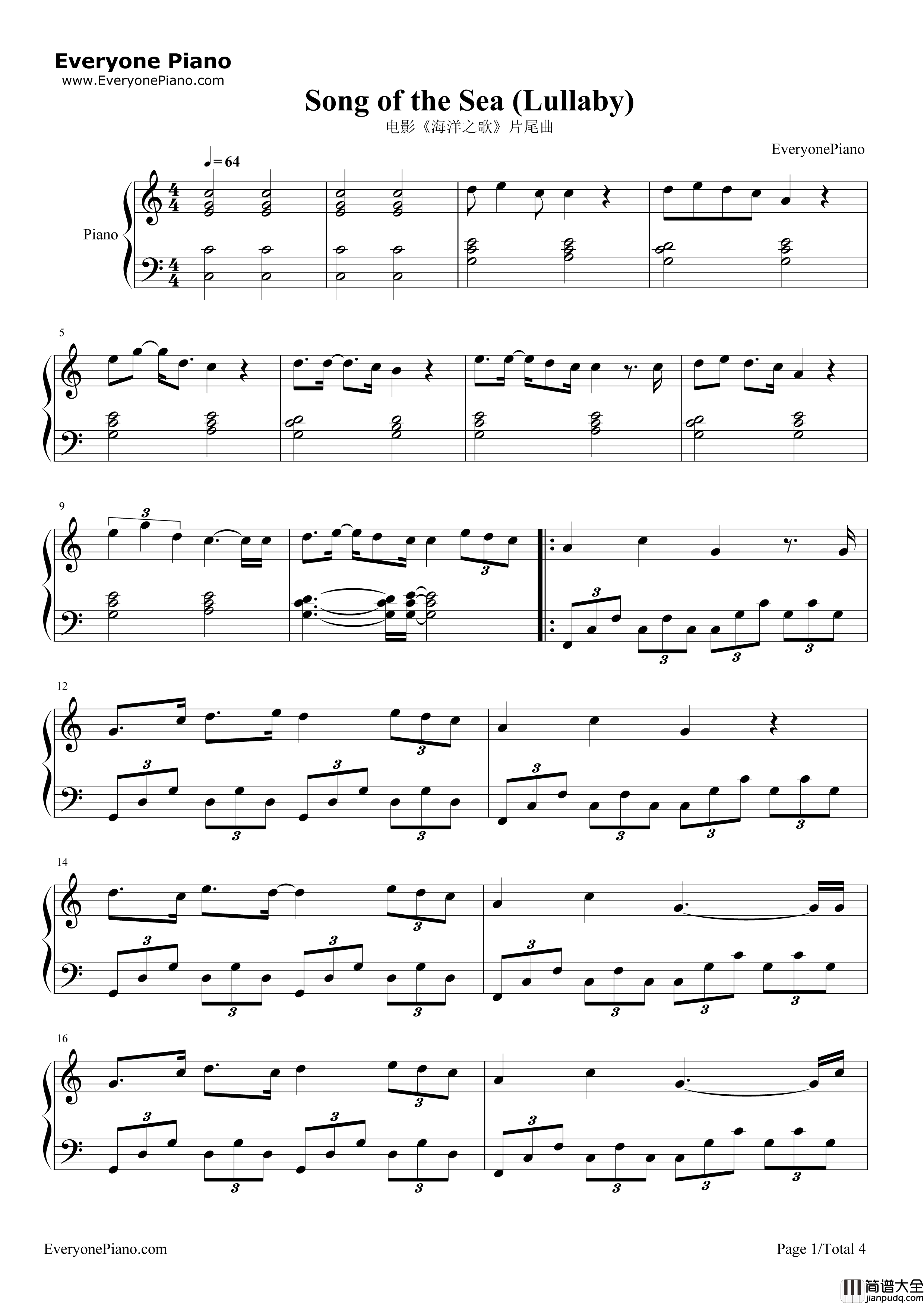 Song_of_the_Sea_(Lullaby)钢琴谱_Nolwenn_Leroy