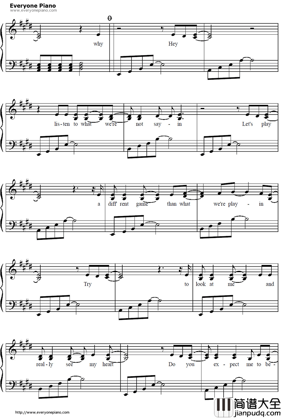 Why钢琴谱_艾薇儿_AvrilLavigne