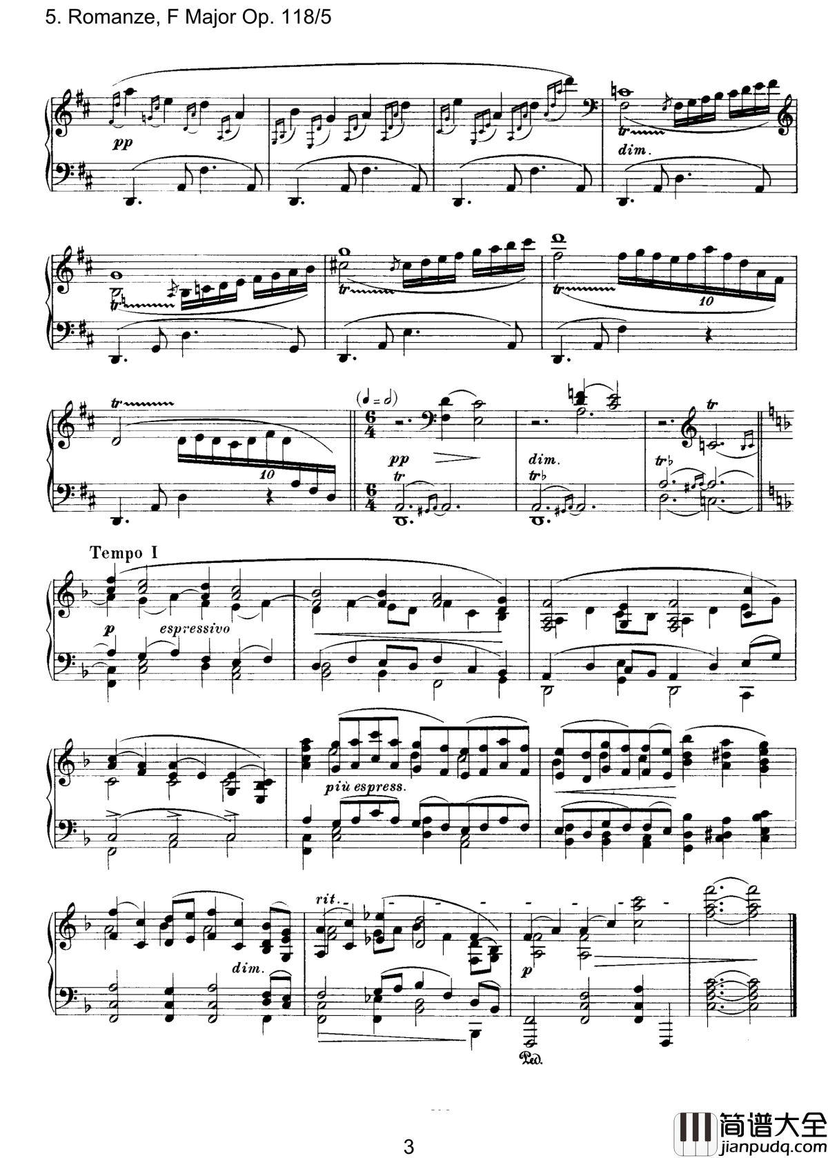 浪漫曲钢琴谱_Op.118__No.5勃拉姆斯