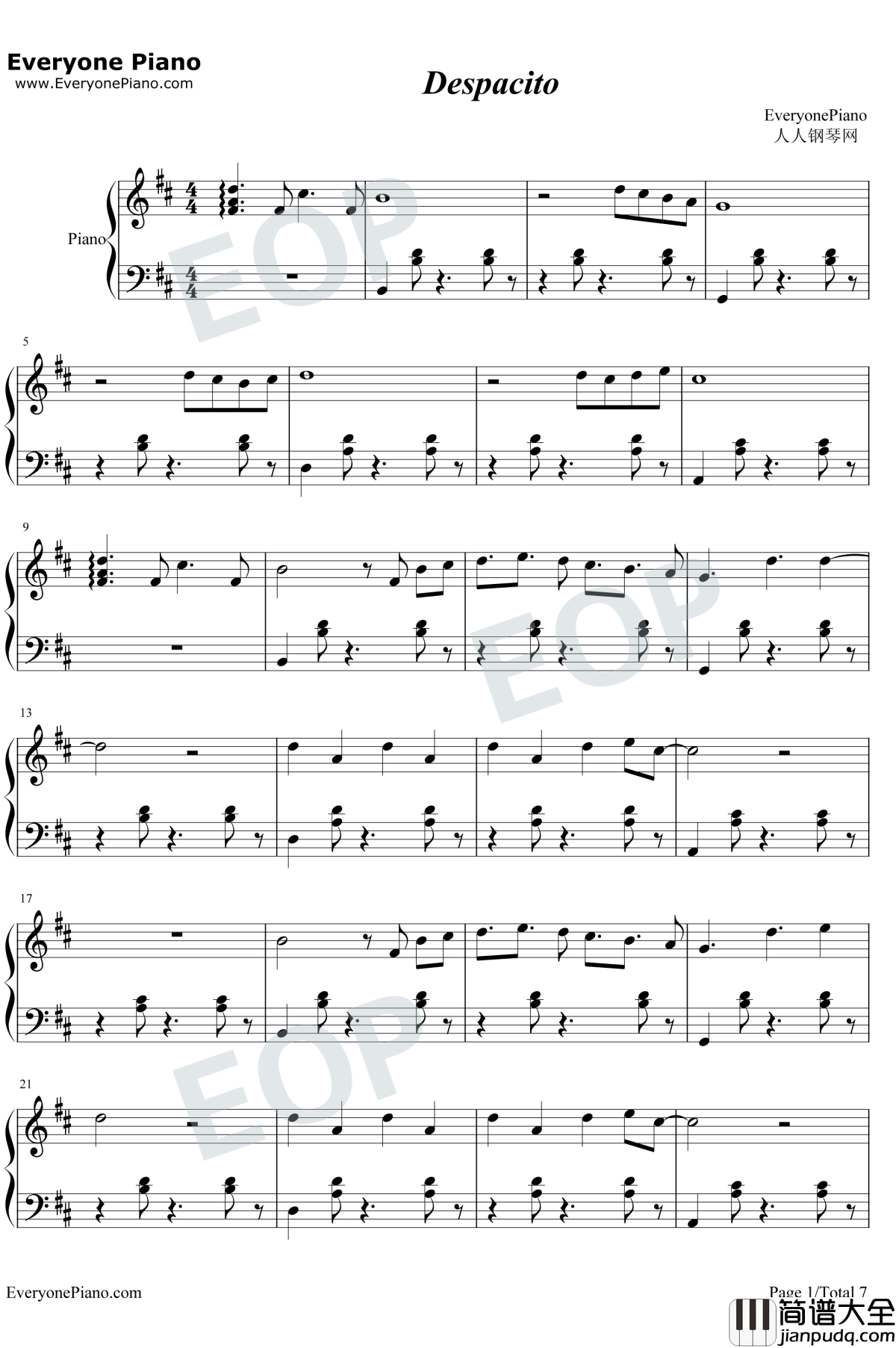 Despacito钢琴谱_Luis_Fonsi/Daddy_Yankee