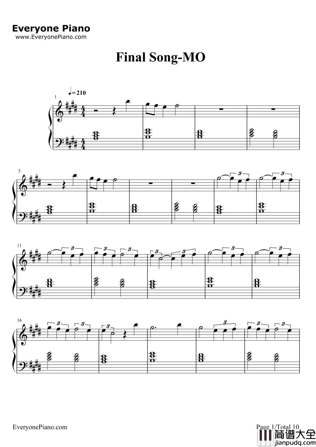 FinalSong钢琴谱_MO