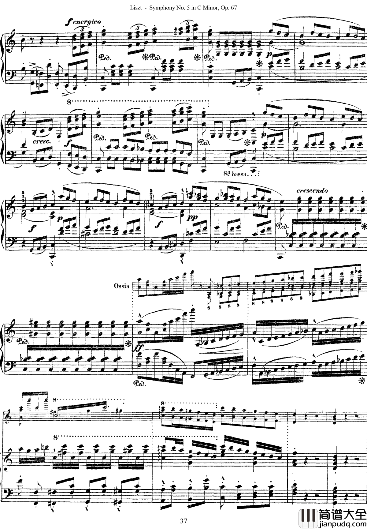 第五交响乐的钢琴曲钢琴谱_李斯特_李斯特改编自贝多芬