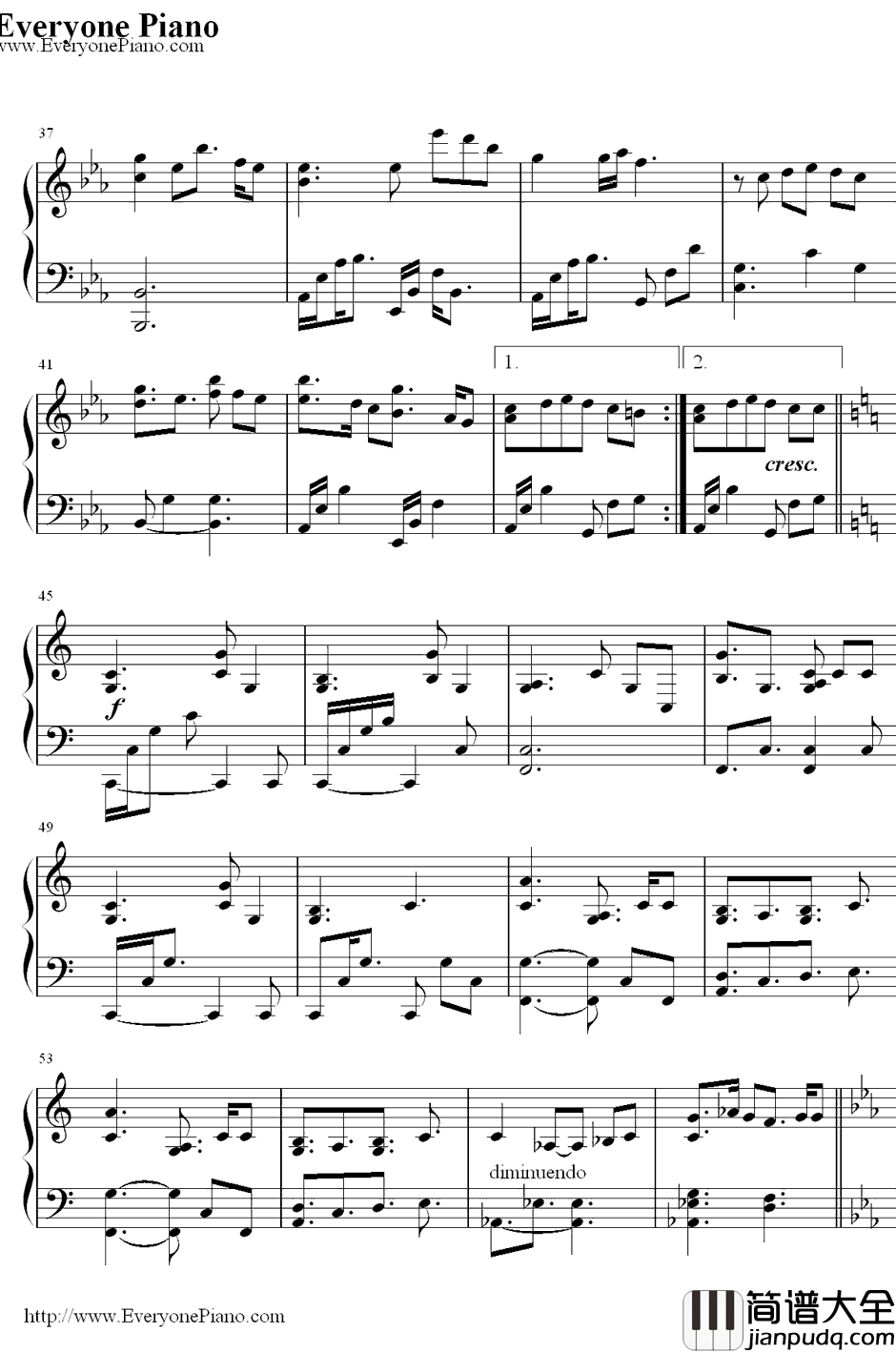 Only_Hope钢琴谱_MandyMoore_初恋的回忆插曲