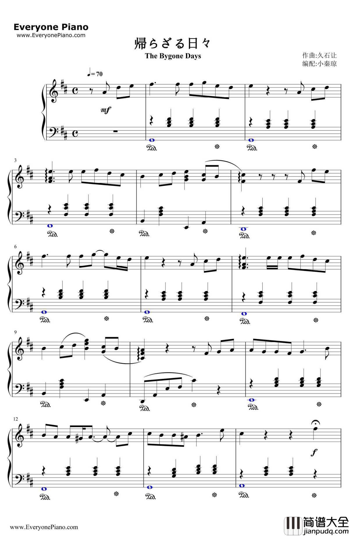 帰らざる日々钢琴谱_久石让宫崎骏__红猪_插曲