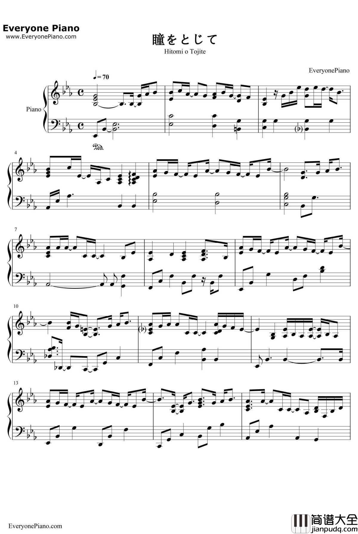 轻闭双眼钢琴谱_平井坚_平井坚__在世界中心呼唤爱_主题曲