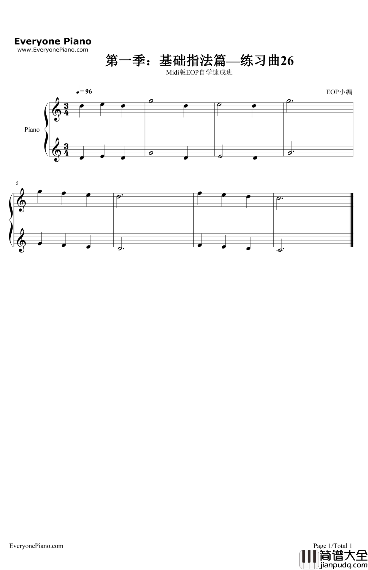练习曲26钢琴谱_EOP团队_Midi版EOP自学速成班第一季：基础指法篇