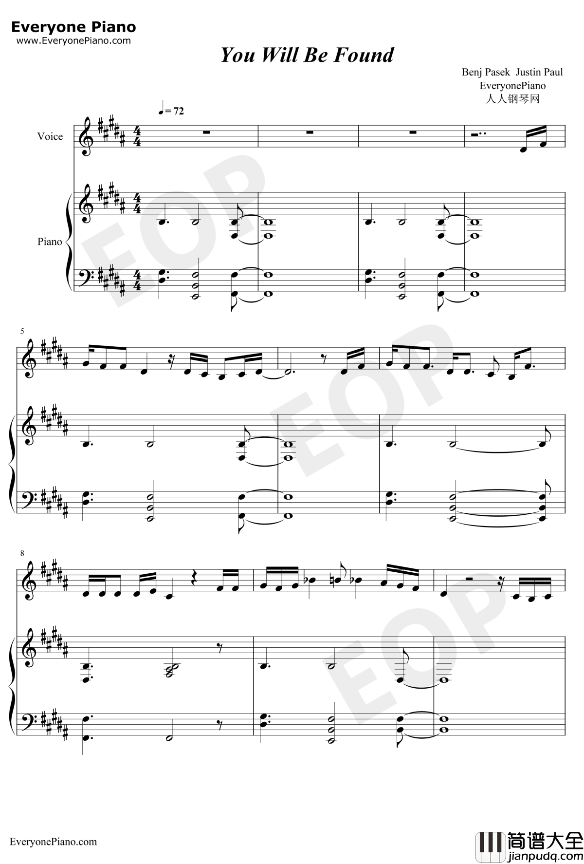 You_Will_Be_Found钢琴谱_Benj_Pasek_亲爱的埃文汉森OST