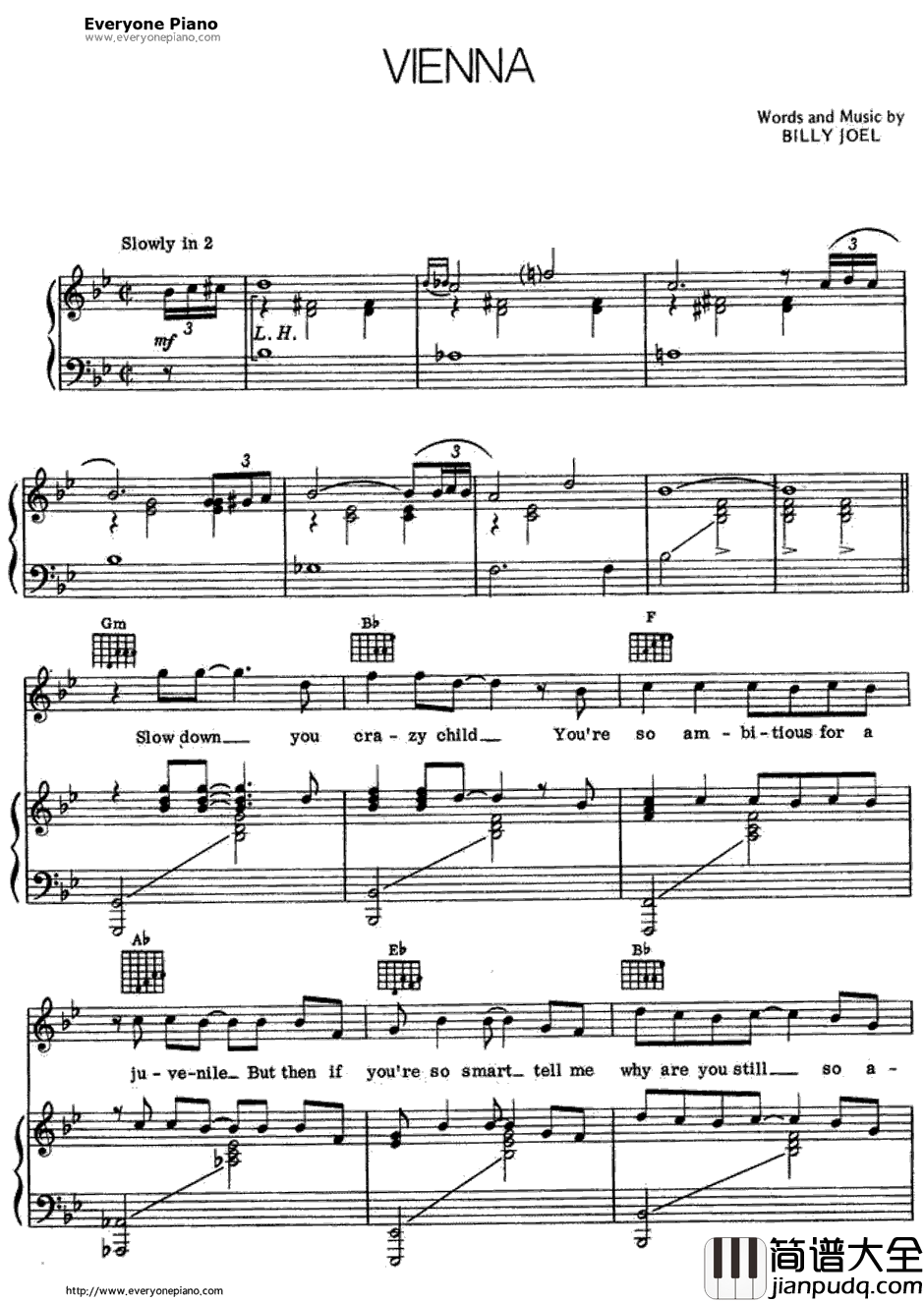 Vienna钢琴谱_BillyJoel 比利·乔尔