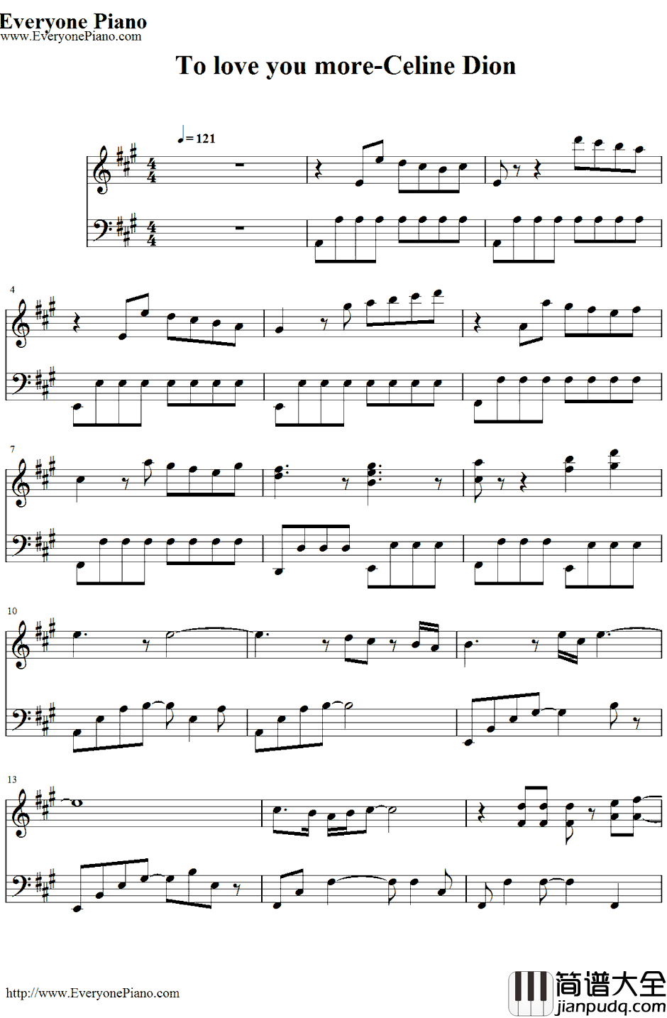 To_Love_You_More钢琴谱_CelineDion_恋人よ〔恋人啊!〕主题曲