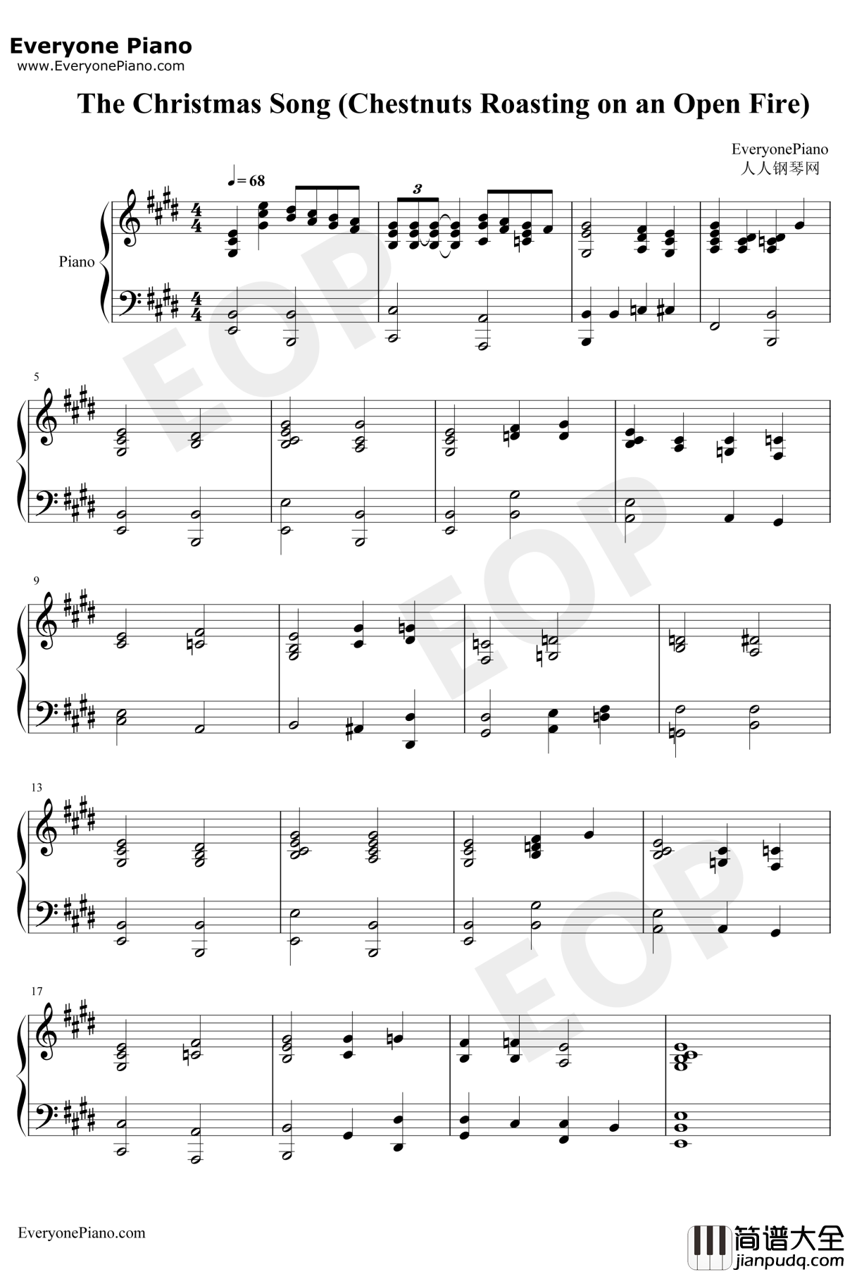 The_Christmas_Song钢琴谱_NatKingCole_ChestnutsRoastingonanOpenFire