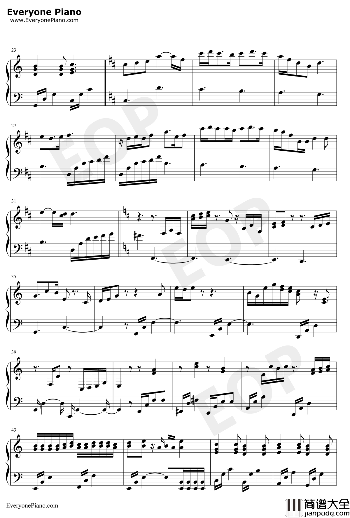 给妈妈钢琴谱_房东的猫_伴奏谱_悲伤逆流成河插曲