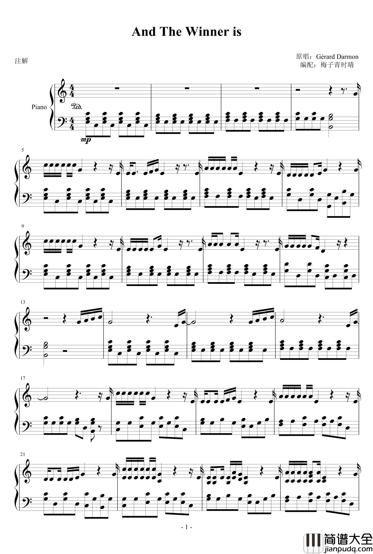 And_The_Winner_is钢琴谱_Gérard_Darmon