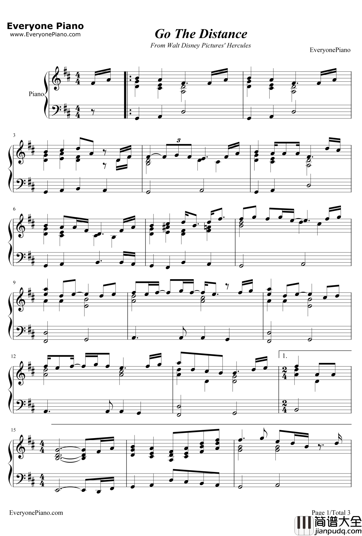Go_the_Distance钢琴谱_RogerBart_大力士主题曲_Hercules主题曲