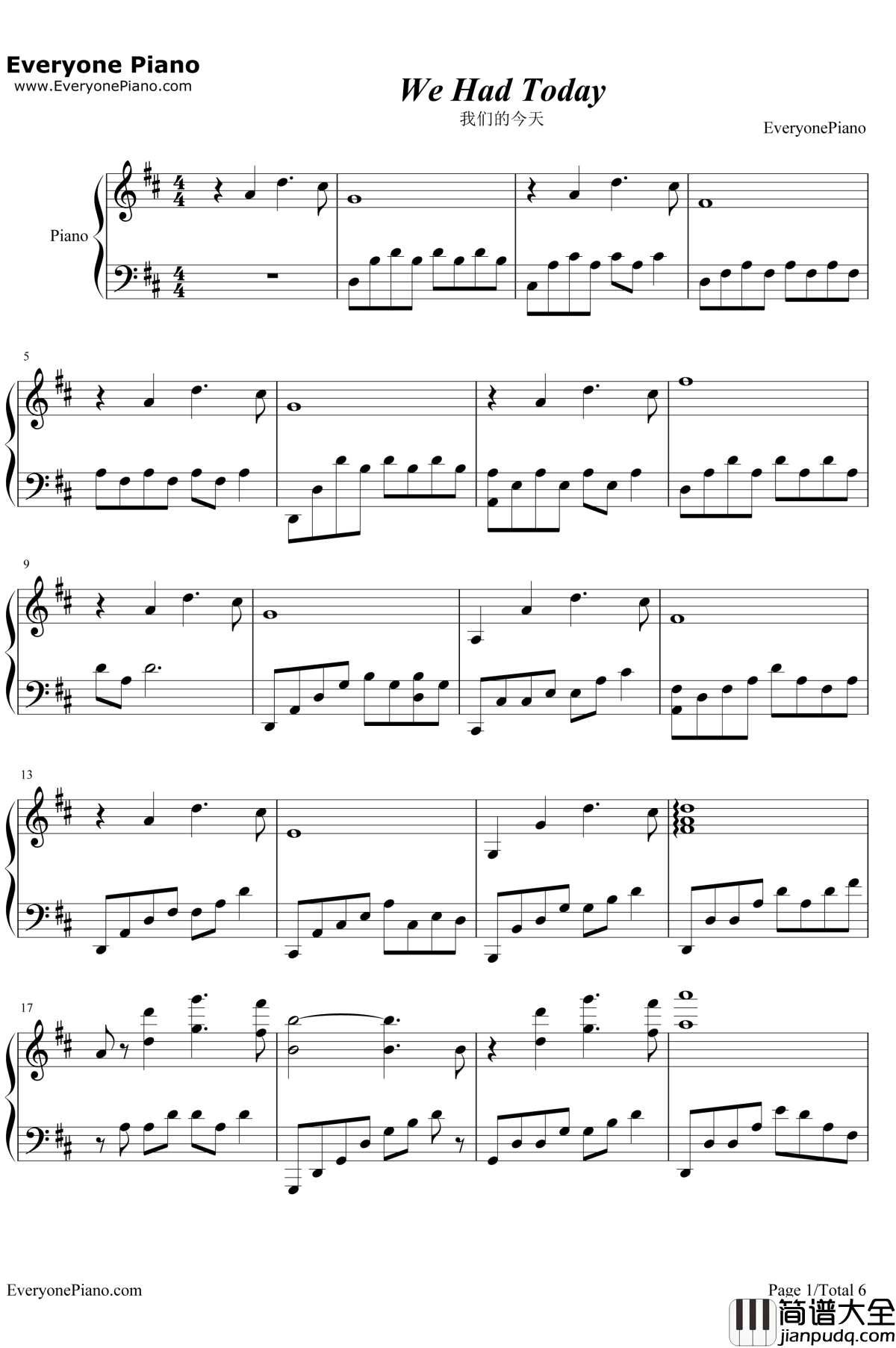 We_Had_Today钢琴谱_RachelPortman_电影_OneDay_主题曲