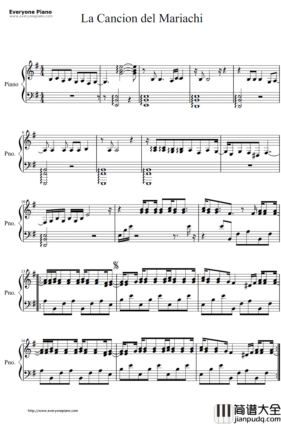 Cancion_Del_Mariachi钢琴谱_Los_Lobos_&_Antonio_Banderas