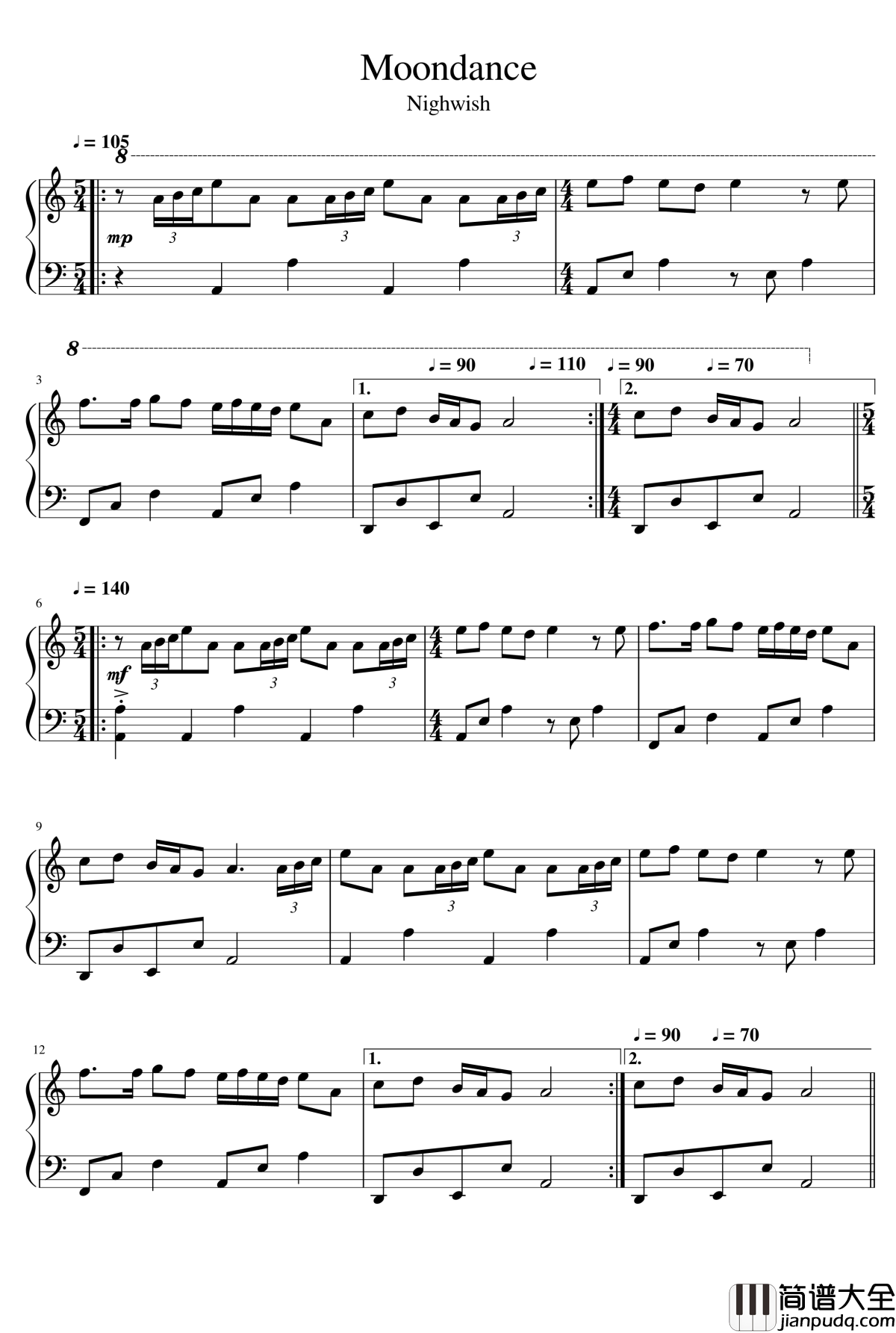 Moondance钢琴谱_Nightwish_夜愿