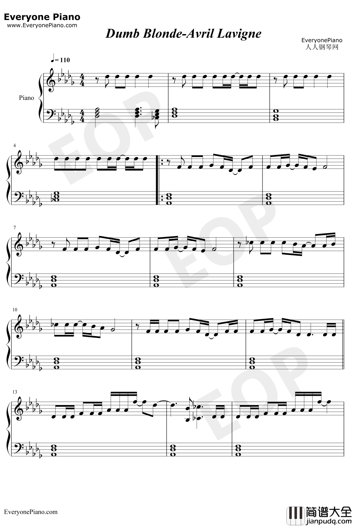 Dumb_Blonde钢琴谱_AvrilLavigne