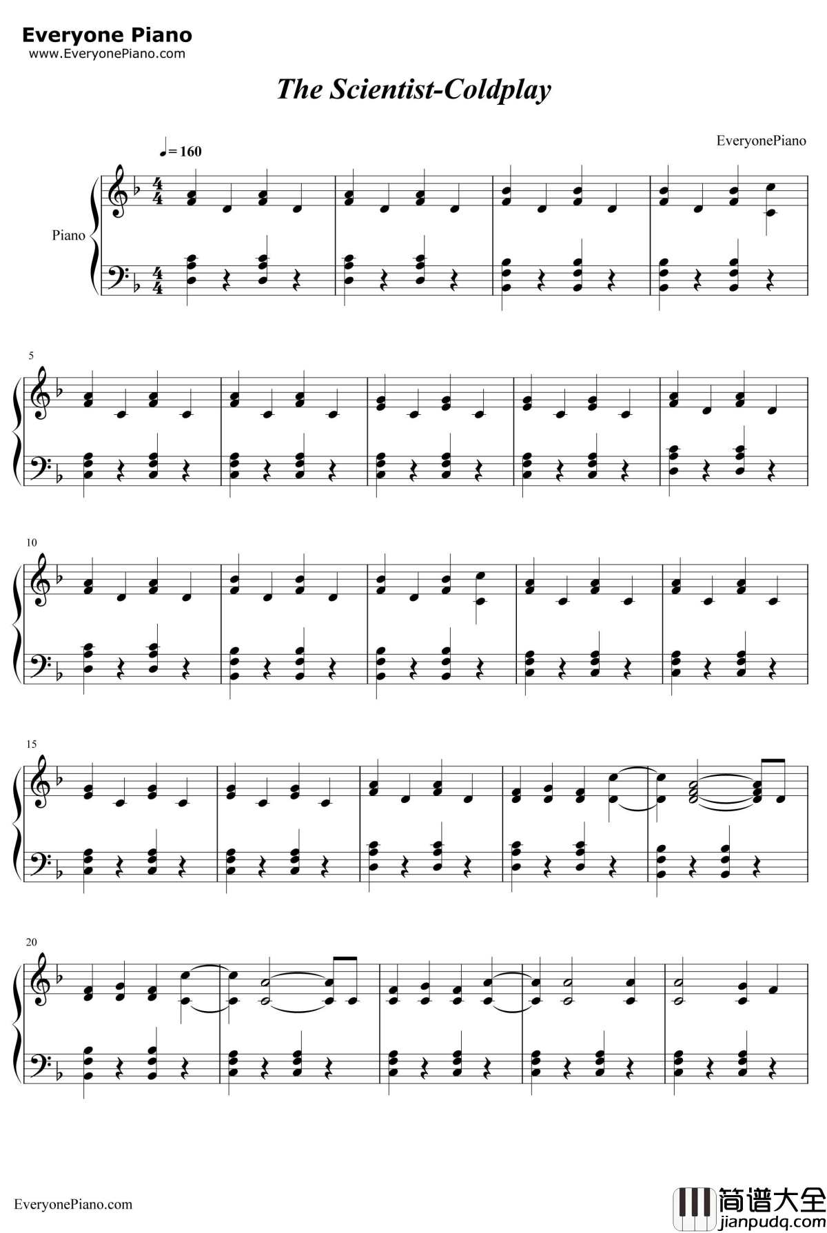 The_Scientist钢琴谱_Coldplay