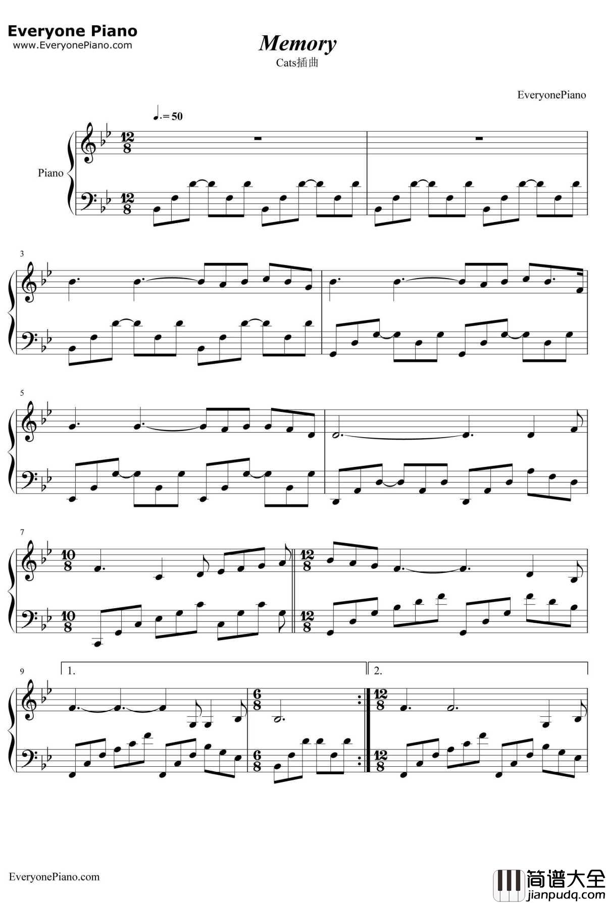 Memory钢琴谱_Grizabella_Cats插曲