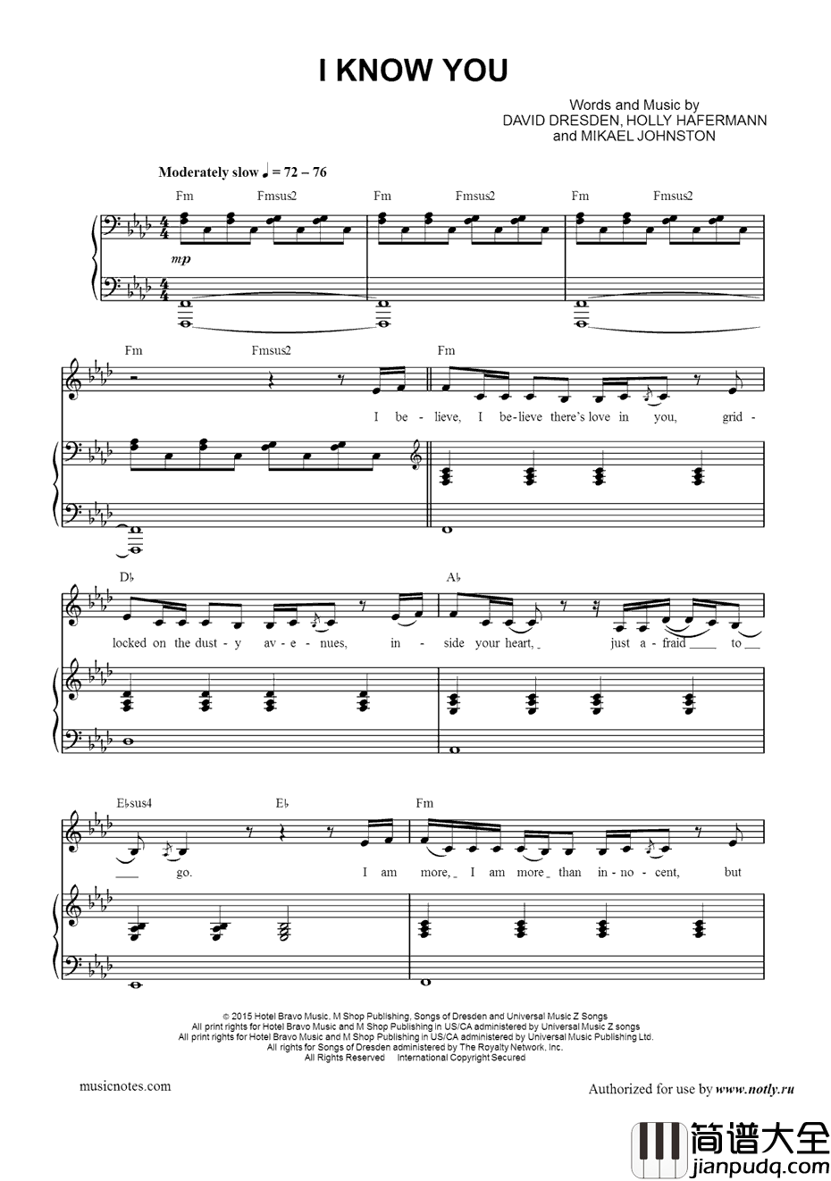 I_Know_You钢琴谱_SkylarGrey_五十度灰OST