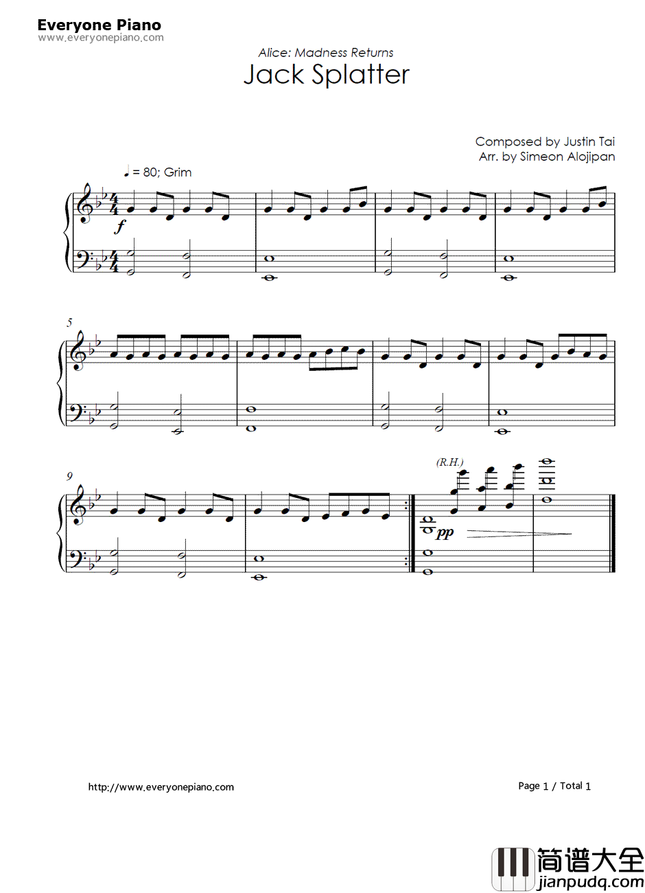 Jack_Splatter钢琴谱_Justin_Tai__爱丽丝:疯狂回归_插曲