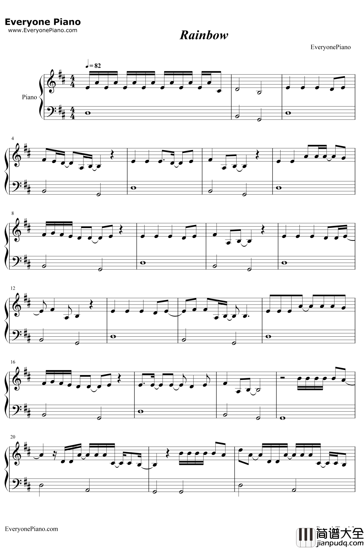 Rainbow钢琴谱__Sia_大电影小马宝莉主题曲