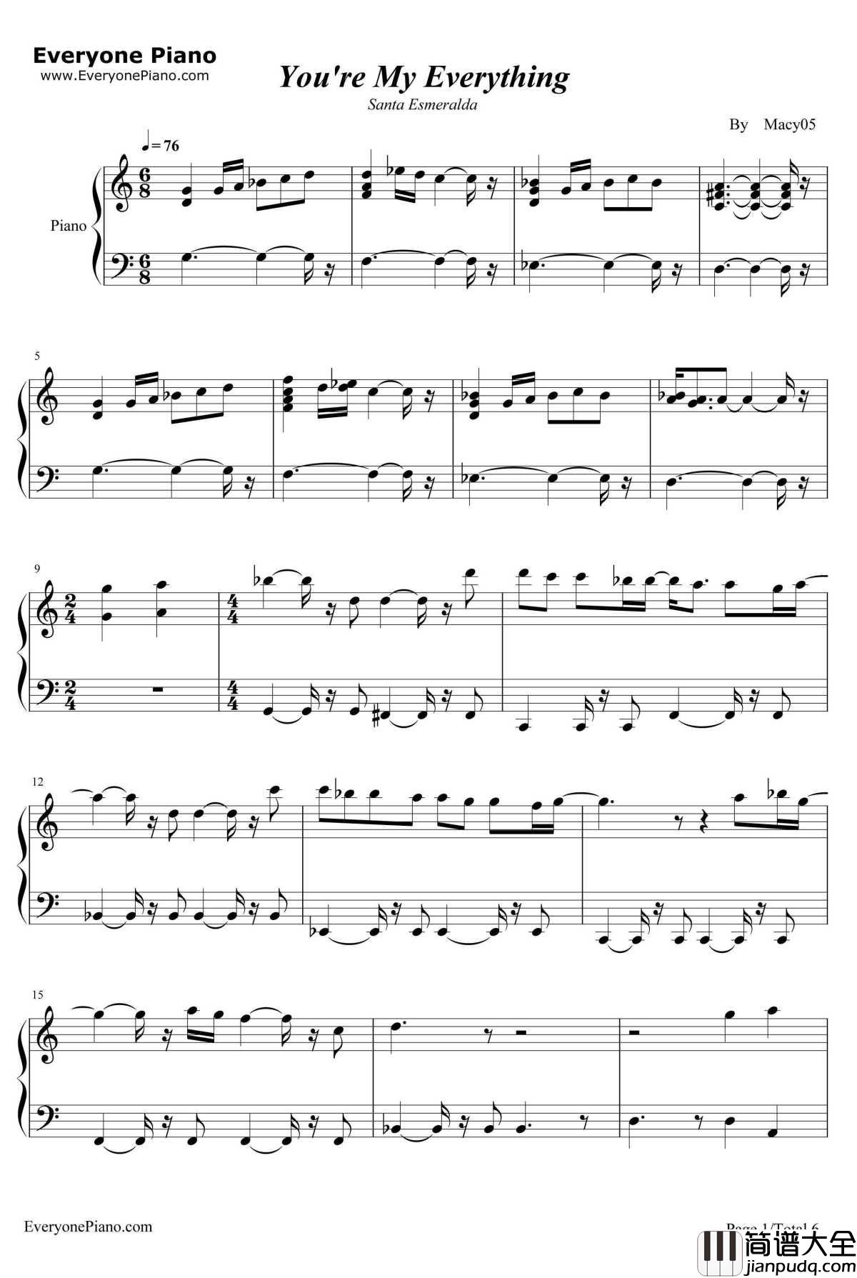 You're_My_Everything钢琴谱_SantaEsmeralda__天台爱情_插曲