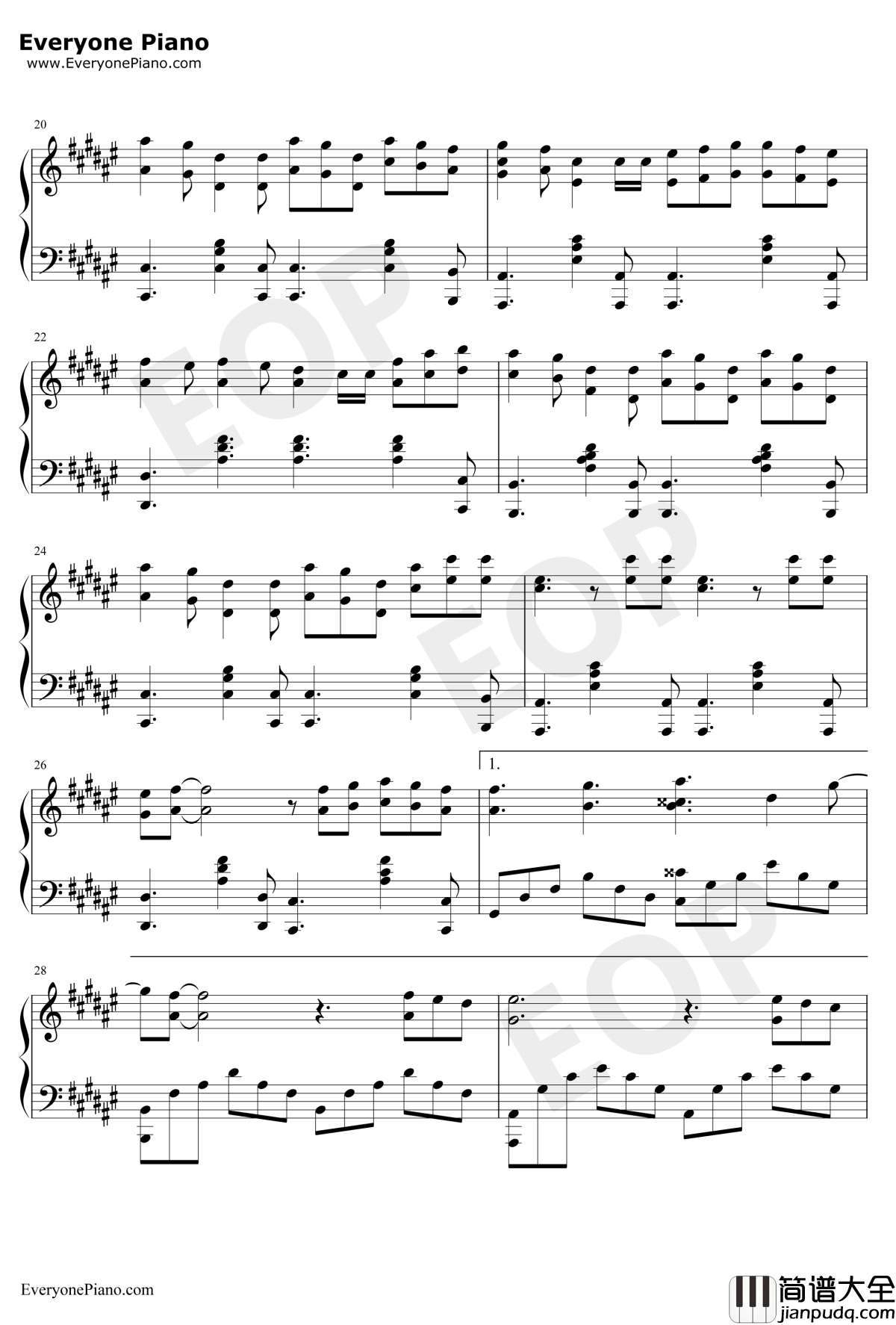 Wonderful_U钢琴谱_AGA_完美独奏版