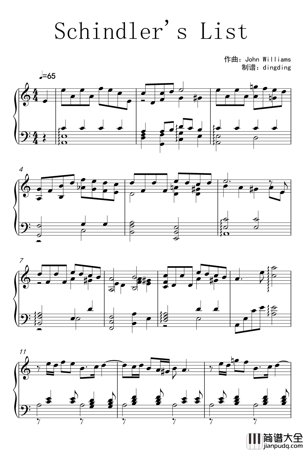 Schindlers_List钢琴谱_John_Williams