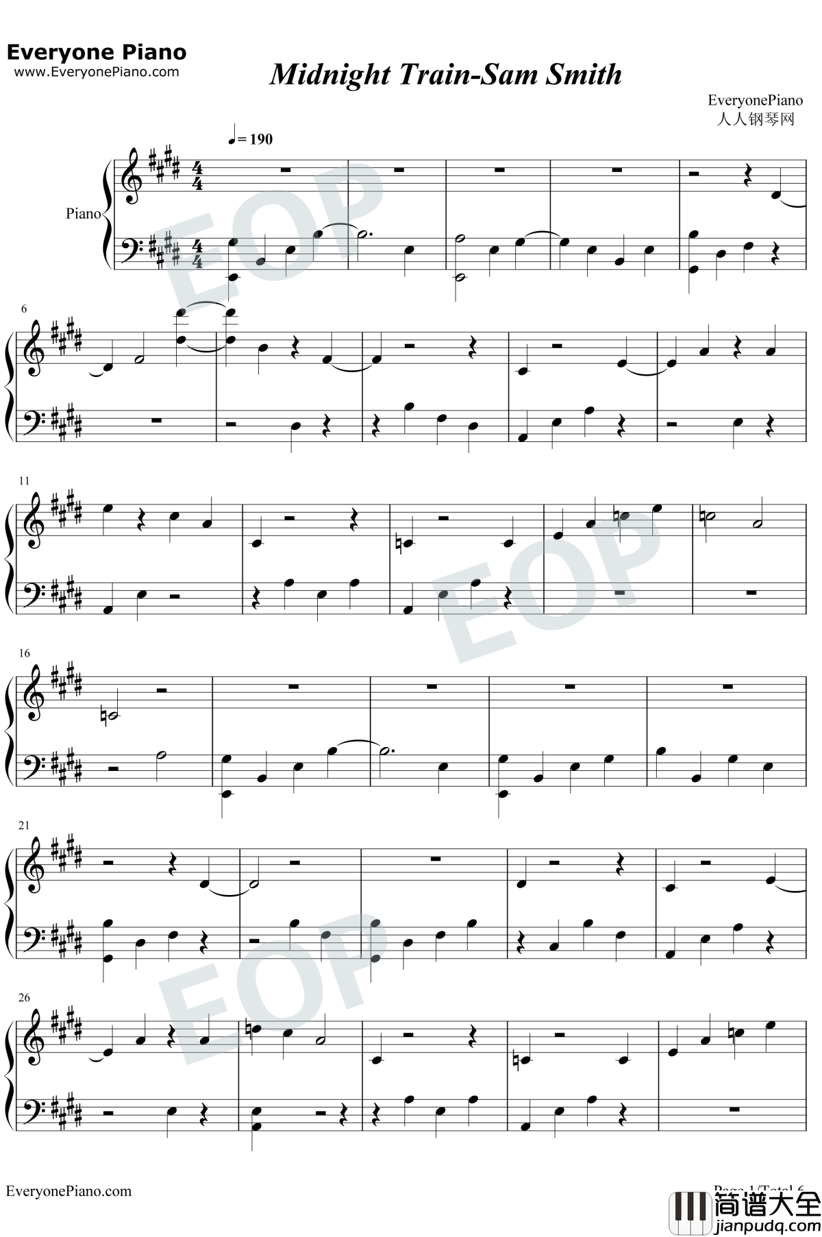 Midnight_Train钢琴谱_Sam_Smith