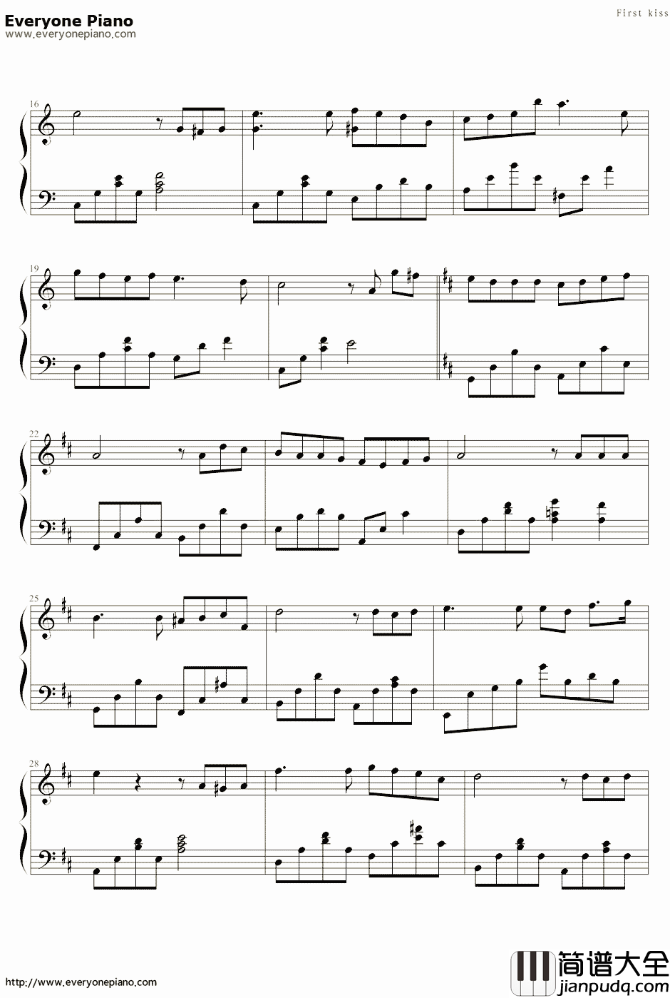 First_Kiss钢琴谱_周杰伦_不能说的秘密插曲