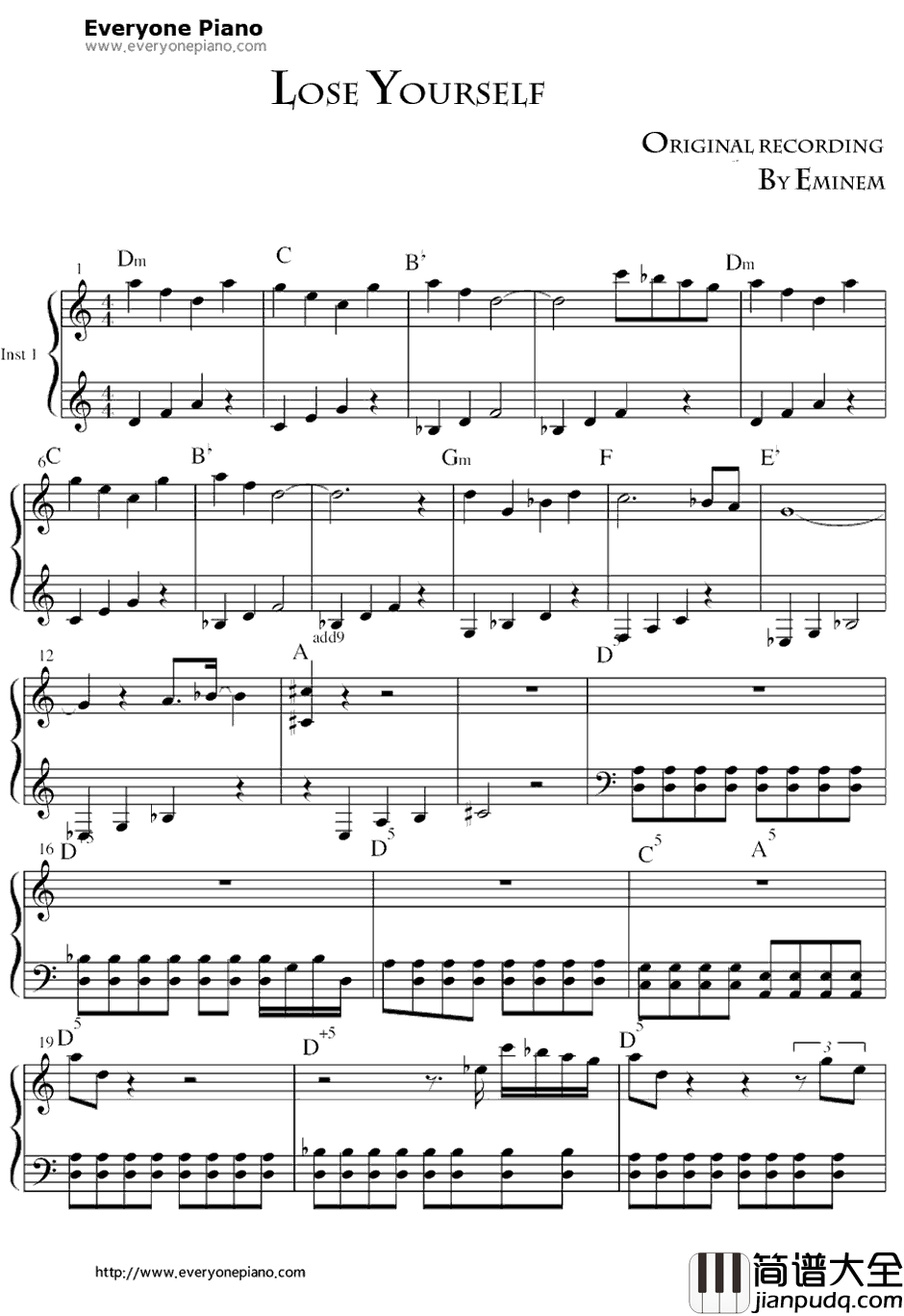 Lose_Yourself钢琴谱_Eminem_8MileOST