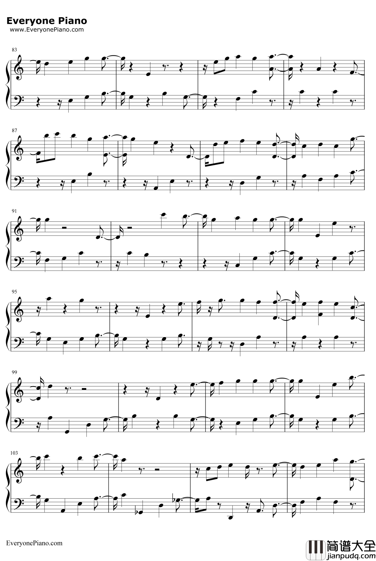 如果一切没有发生过钢琴谱_张碧晨_从天儿降插曲