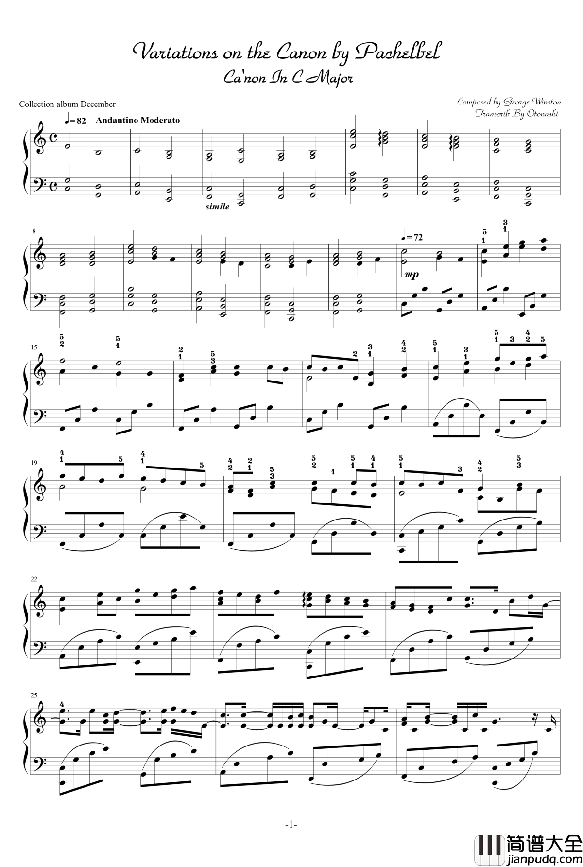 Variations_on_the_Canon_by_Pachelbel钢琴谱_卡农_George_Winston