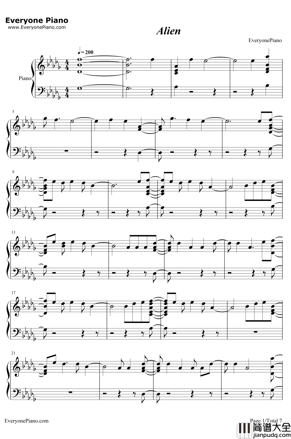 Alien钢琴谱_Jonas_Blue_/_Sabrina_Carpenter