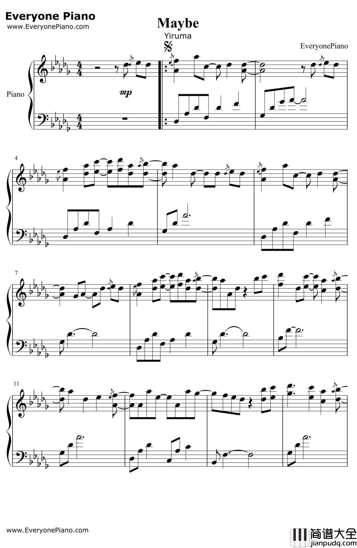 maybe钢琴谱_李闰珉_Yiruma