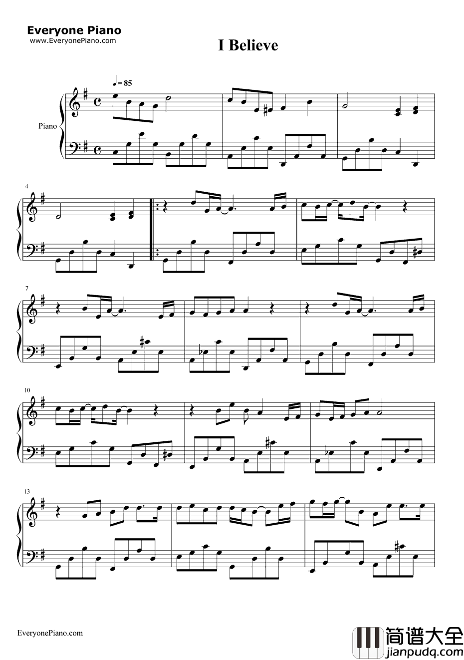 I_Believe钢琴谱_申升勋_我的野蛮女友主题曲