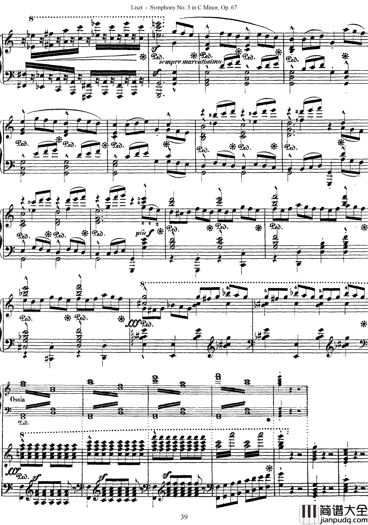 第五交响乐的钢琴曲钢琴谱_李斯特_李斯特改编自贝多芬